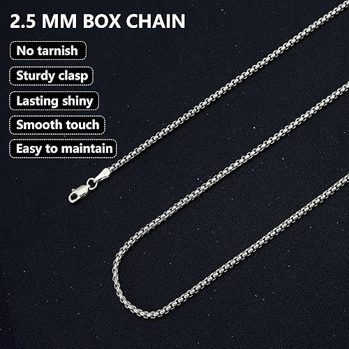 Miniatura 4 de nometo Cadena Sólida de Plata de Ley 925 Cadena de Caja Cadena de Cuerda Cierre de Langosta Cadena de Plata para Hombres Cadena de Collar de Plata