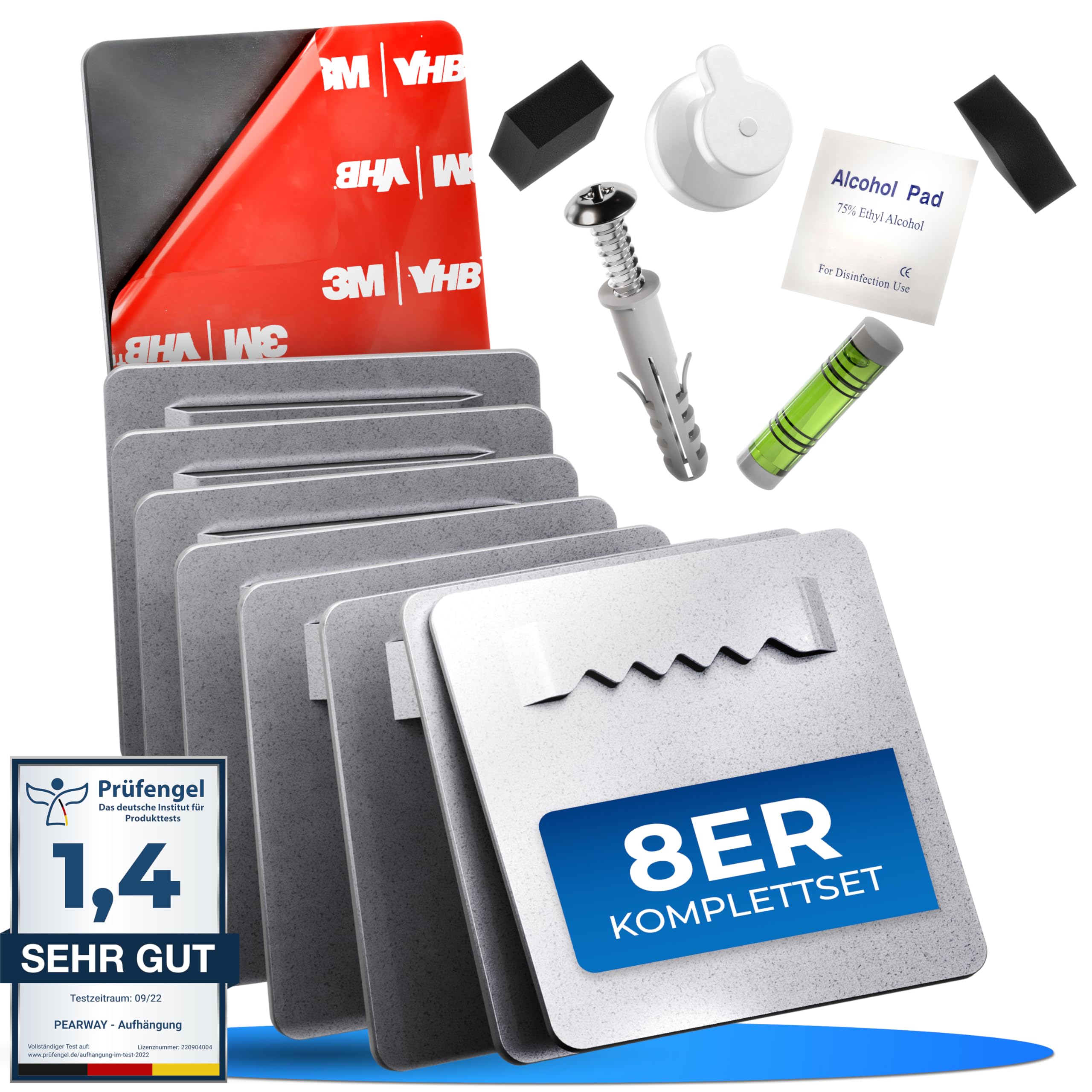 PEARWAY Bilderhaken Selbstklebend extra stark I ORIGINAL 3M Kleber I Bilder Aufhängen ohne Bohren I Bildaufhänger Selbstklebend für Acrylglasbilder I Klebehaken Bilder I Bilderhalter 4x4 (8er Set)