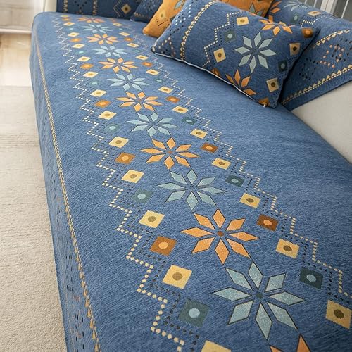 Miniatura 4 de XSlive Funda de sofá de chenilla para sofá modular, diseño geométrico bohemio y jacquard antideslizante, protector de muebles para niños, perros y