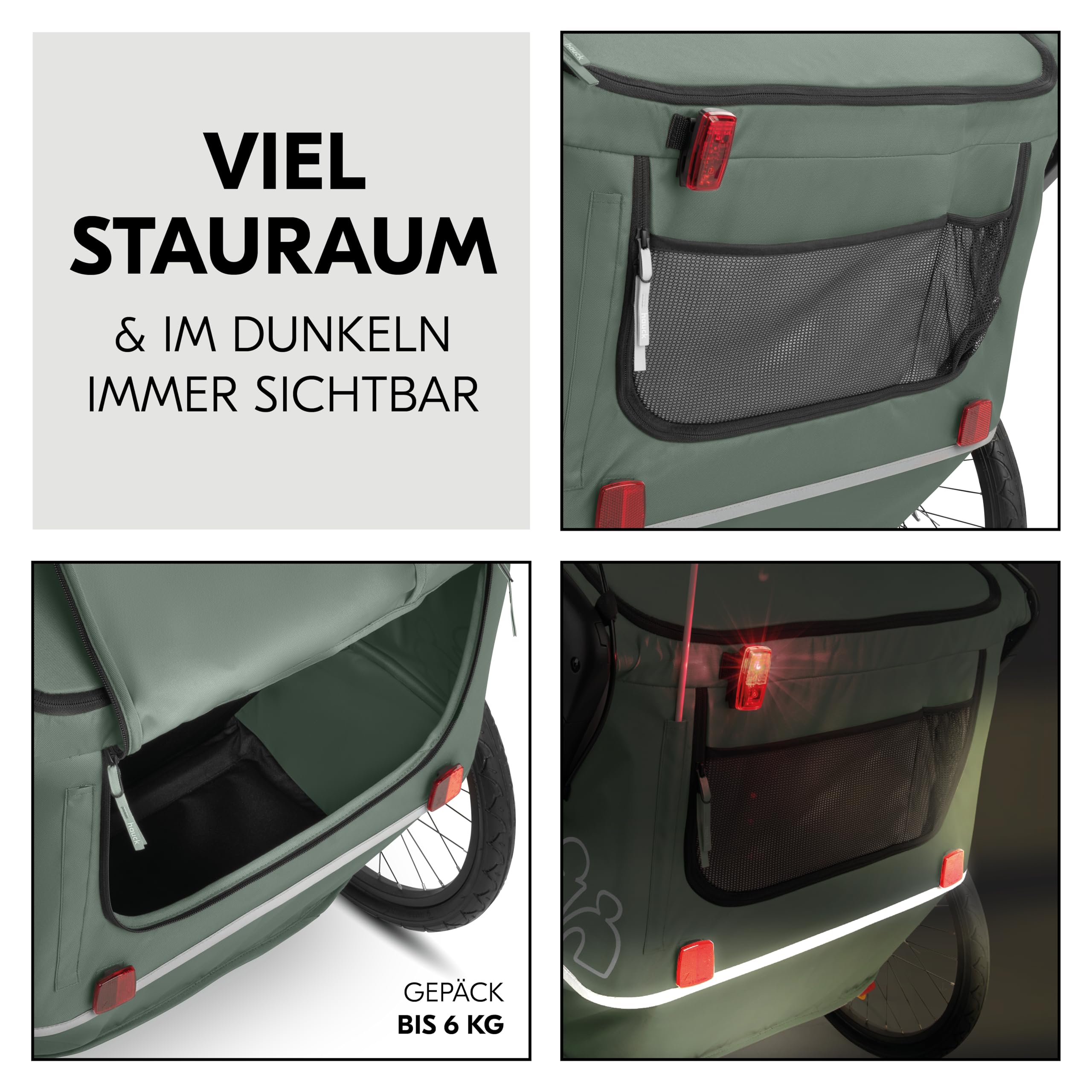 hauck 3in1 Fahrradanhänger Bike N Walk Duo Set inkl. Baby Lounger & Regenschutz | Zwillingsanhänger und Kinderwagen für 2 Kinder bis 44 kg | faltbar & gefedert