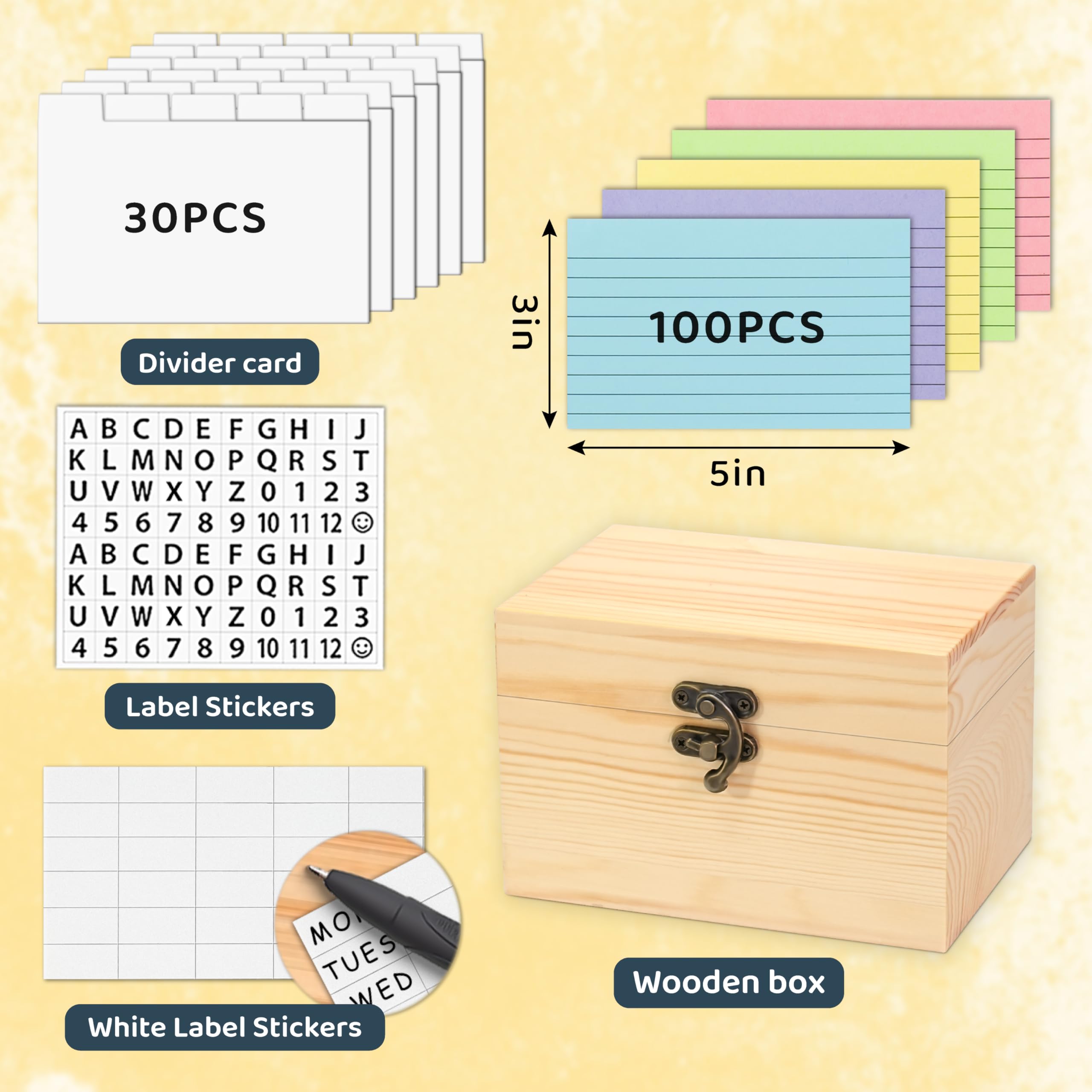 Amazon.co.jp: MOBYKE インデックスカードホルダー 3x5セット、木製高