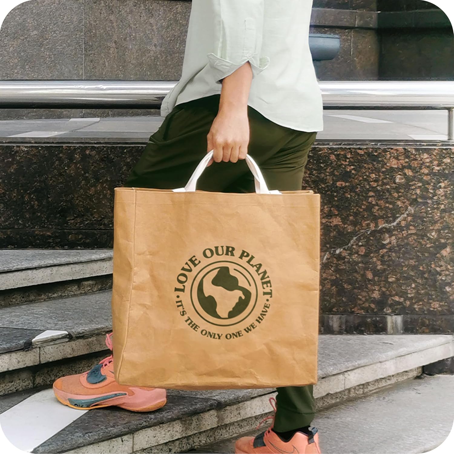 Reusable Grocery Bag – Large Sustainable Washable Paper Tote with Reinforced Seams. Foldable and Durable. - Image 2