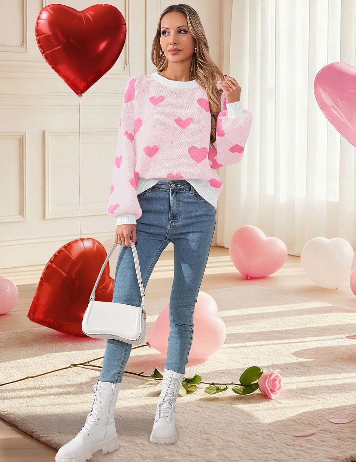 Libsorge Womens Valentine Heart Sweater 2026 Valentines Day Trendy Cute Oversized Long Sleeve Pullover Sweaters