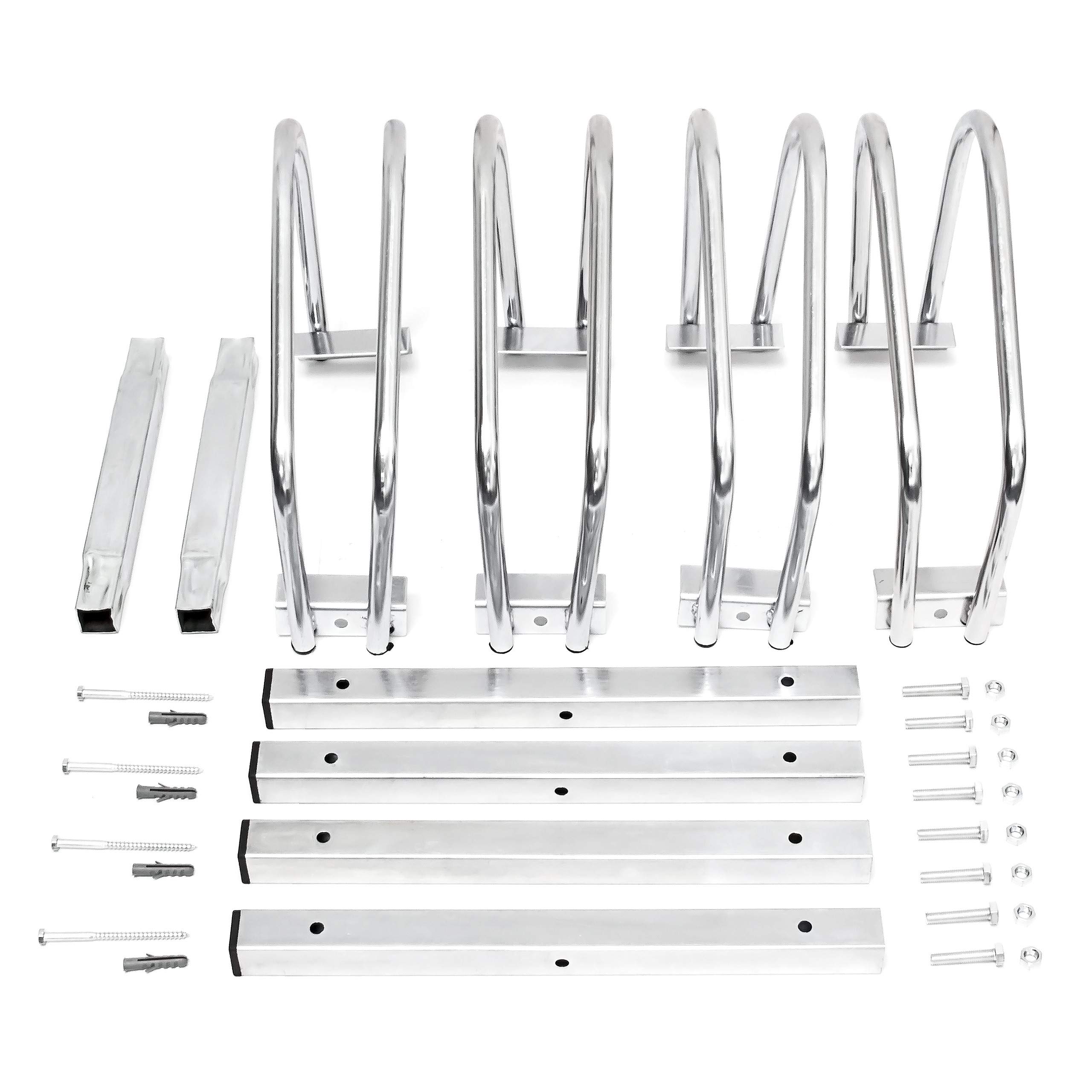 Relaxdays 2x4 Set Rastrelliera Portabici, Quadruplo, Montaggio a Pavimento, H x L x P: 26 x 100 x 32 cm, Argento