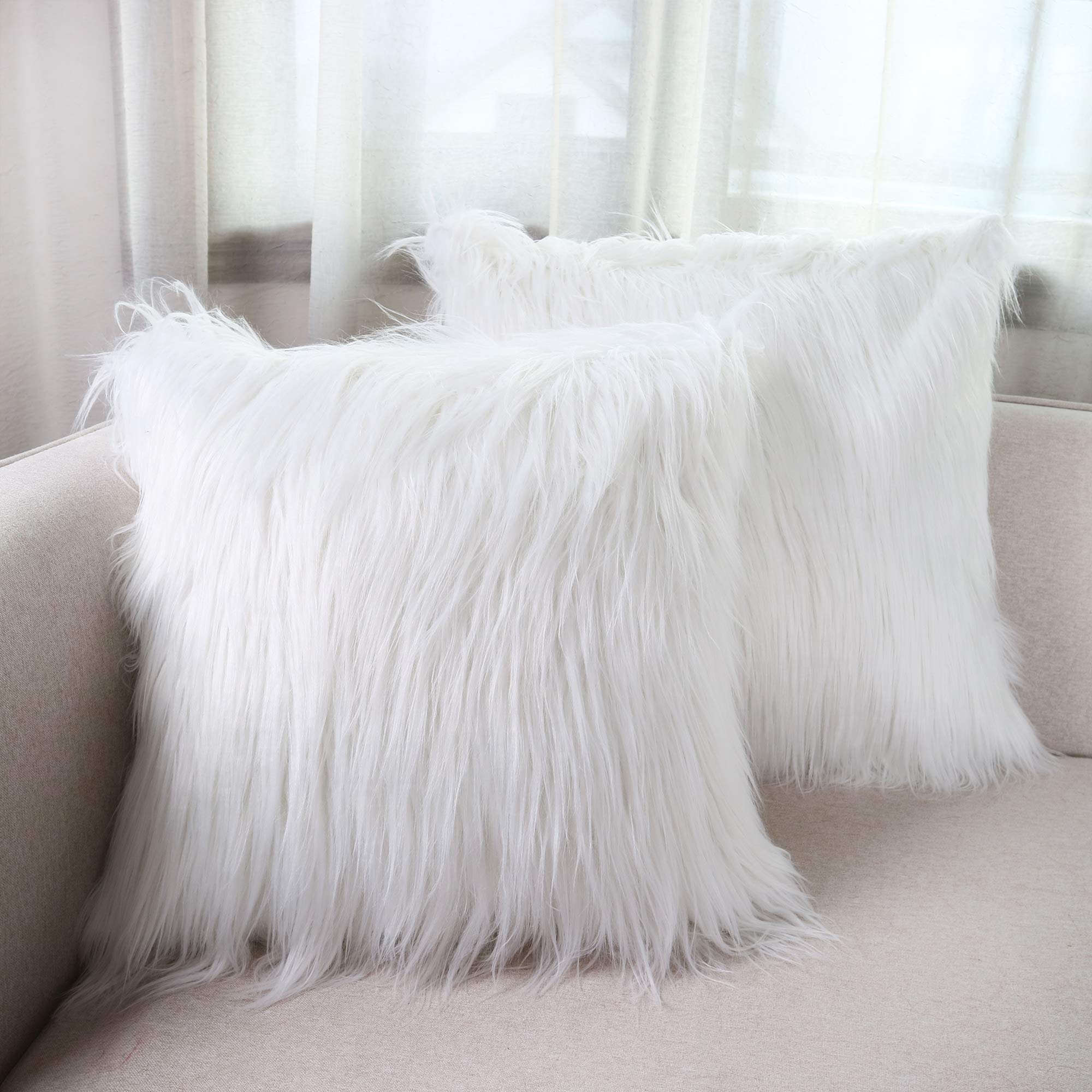Buy Faux Fur Throw Pillow Covers 20x20 Decor Luxury Long Fur Mongolian
