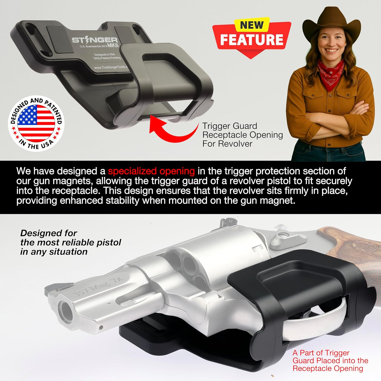 Stinger 360° Car Holsters for Pistols, Universal Magnetic Gun Mount with Trigger-Guard Receptacle, Adjustable Articulated Arm, Concealed Gun Holder for Car, Truck, Vehicle, Desk,and Wall Installation