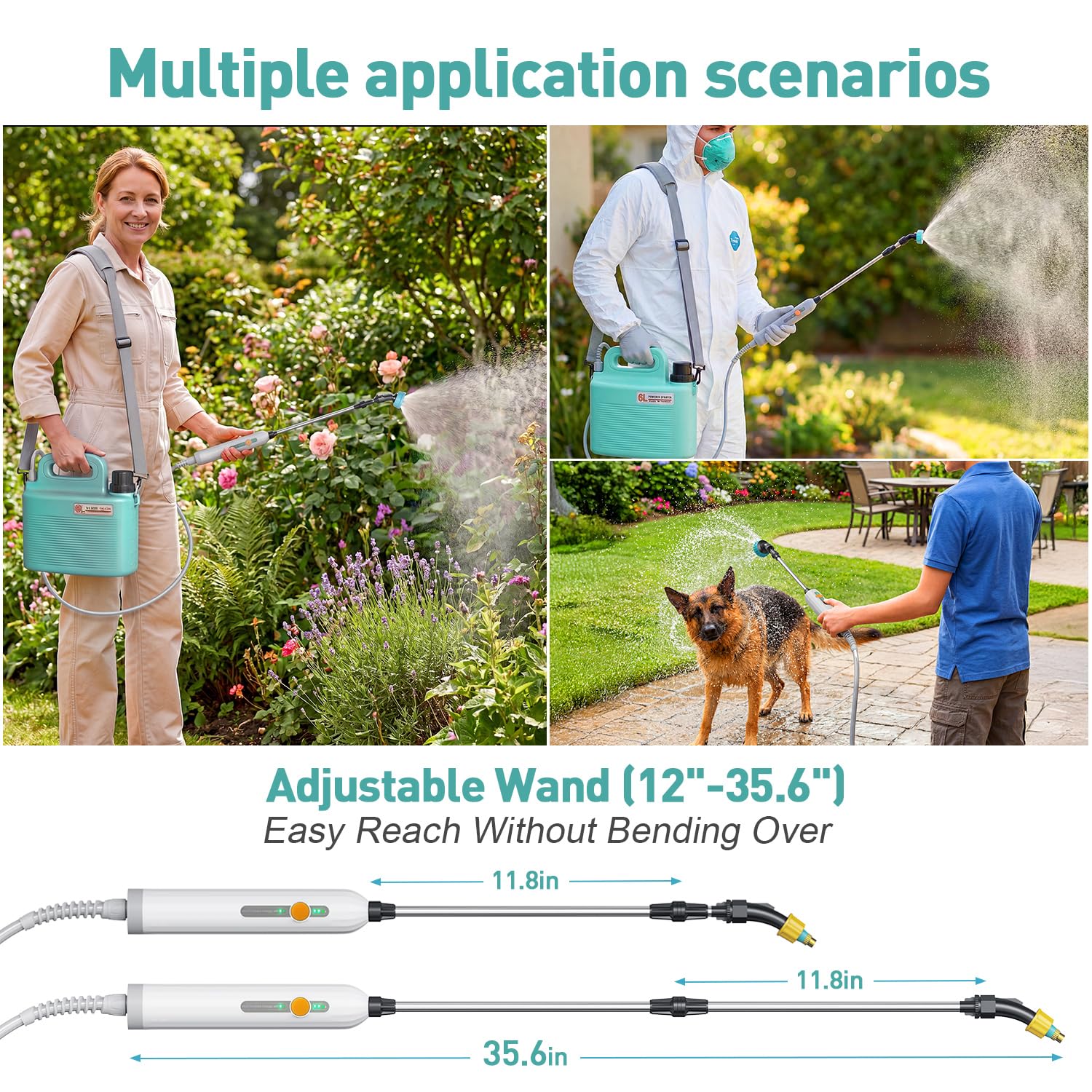 Spruzzatore da giardino alimentato a batteria, spruzzatore elettrico leggero per erbacce con bacchetta telescopica e ugelli regolabili, spruzzatore portatile per irrigazione delle piante, cura del