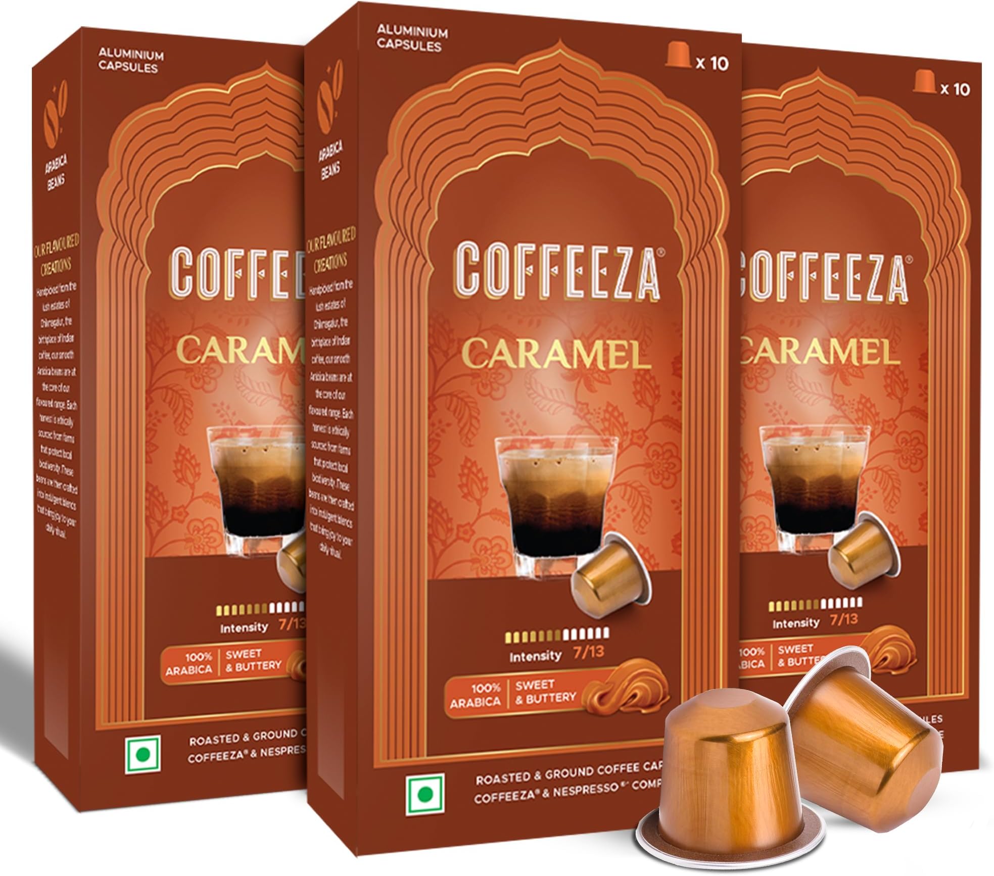Caramel Flavoured Nespresso Coffee Capsules, Intensity - 7, Medium Roast Espresso Coffee, 30 count (Pack of 3) Nespresso Capsules (ORIGINALLINE ONLY)