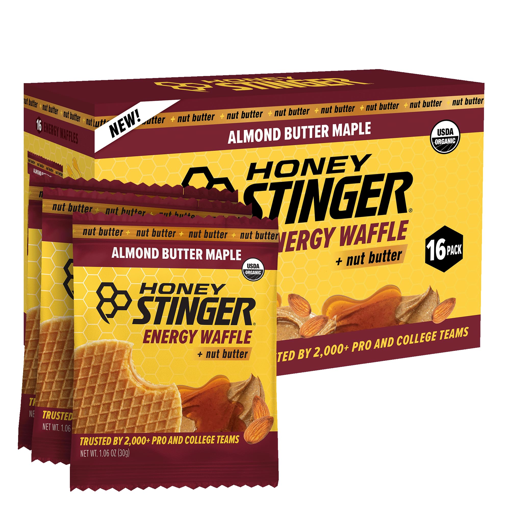 Honey Stinger Organic Almond Butter Maple Waffle, Energy Stroopwafel for Exercise, Endurance and Performance, Sports Nutrition for Home & Gym, Pre and Post Workout, 16.96 Ounce (Pack of 16)