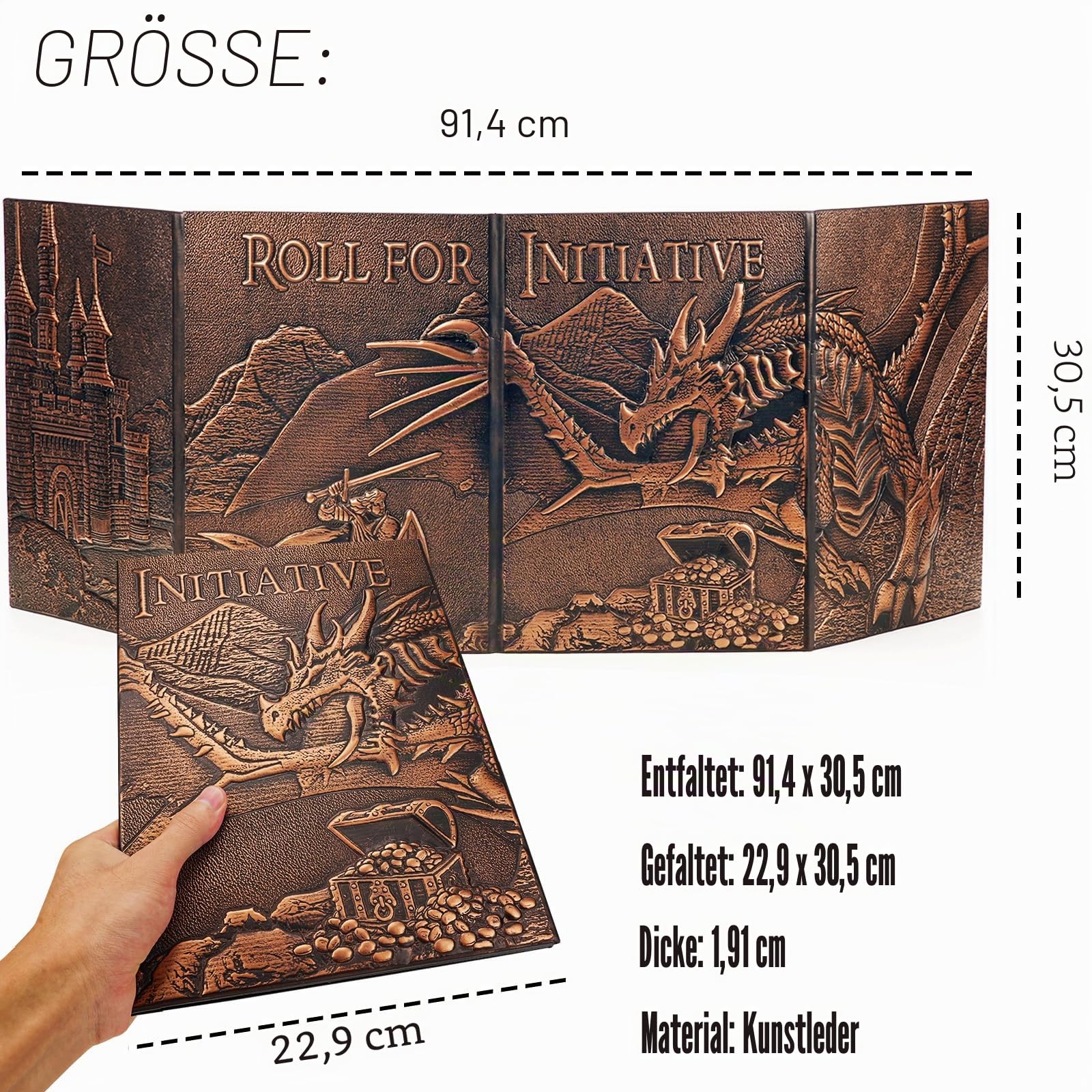 DND DM Screen 5e, D&D Dungeon Master Screen 3D Kunstleder 4 Panel Game Master Screen mit anpassbaren Einsätzen – Dungeons and Dragons GM RPG Zubehör Geschenk für Männer oder Frauen