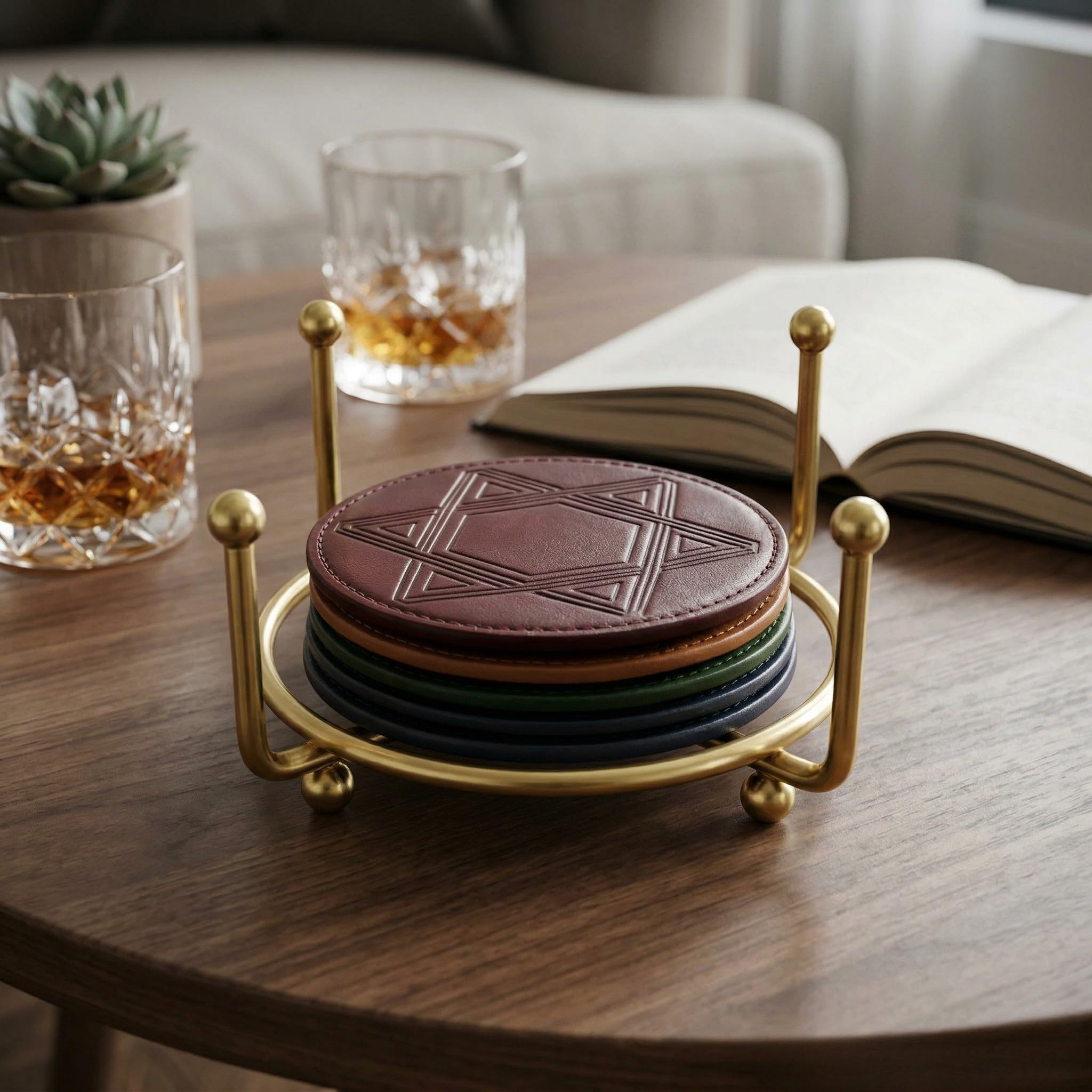 Handcrafted Metal Circular Coaster Holder | Multi-Purpose Storage Rack | Festive Home Decor Tabletop Ornament | Living Room & Housewarming Gift | Stylish Durable Accessory (Gold, 13x10 cm)-image-31