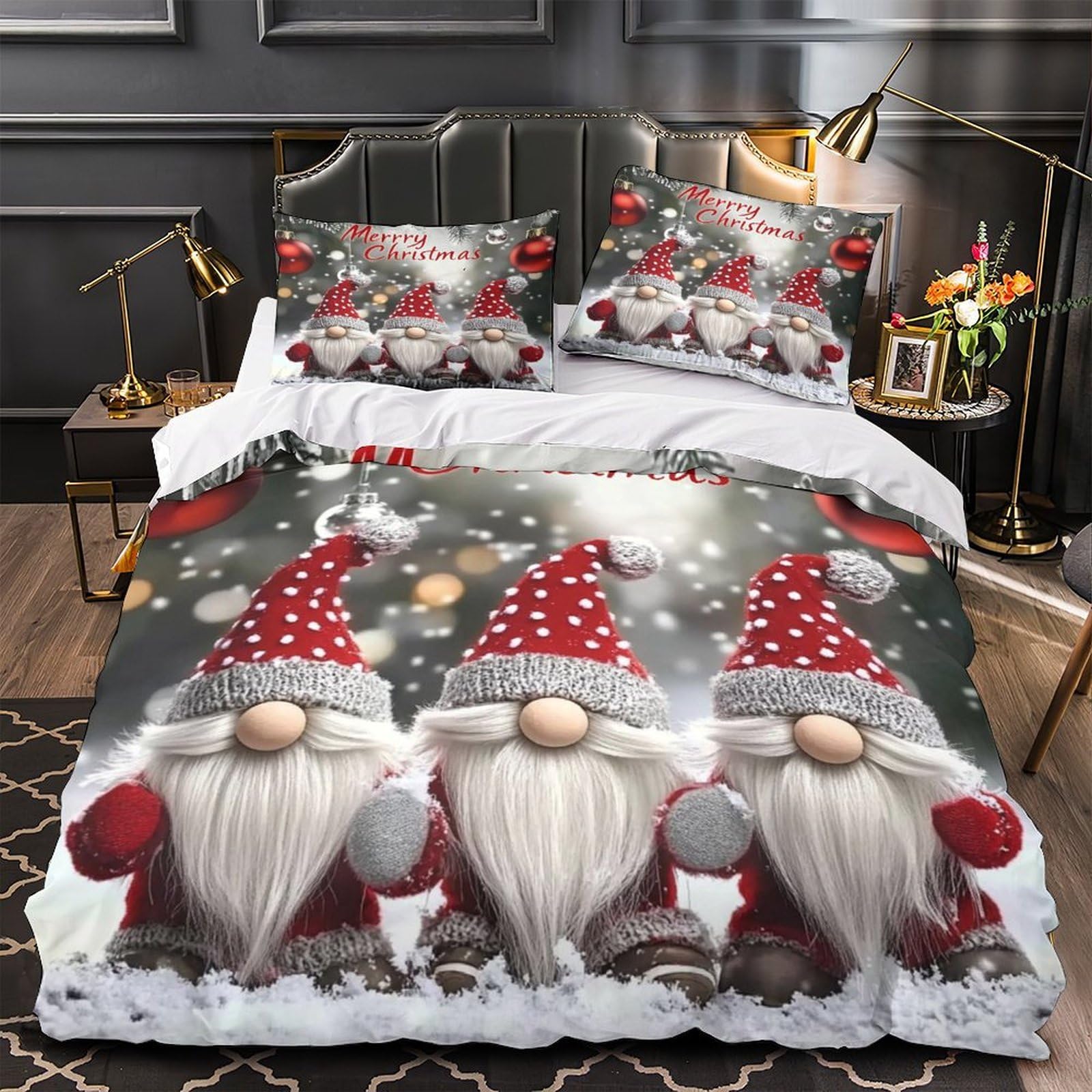 Housse de couette gnomes de Noël hypoallergénique