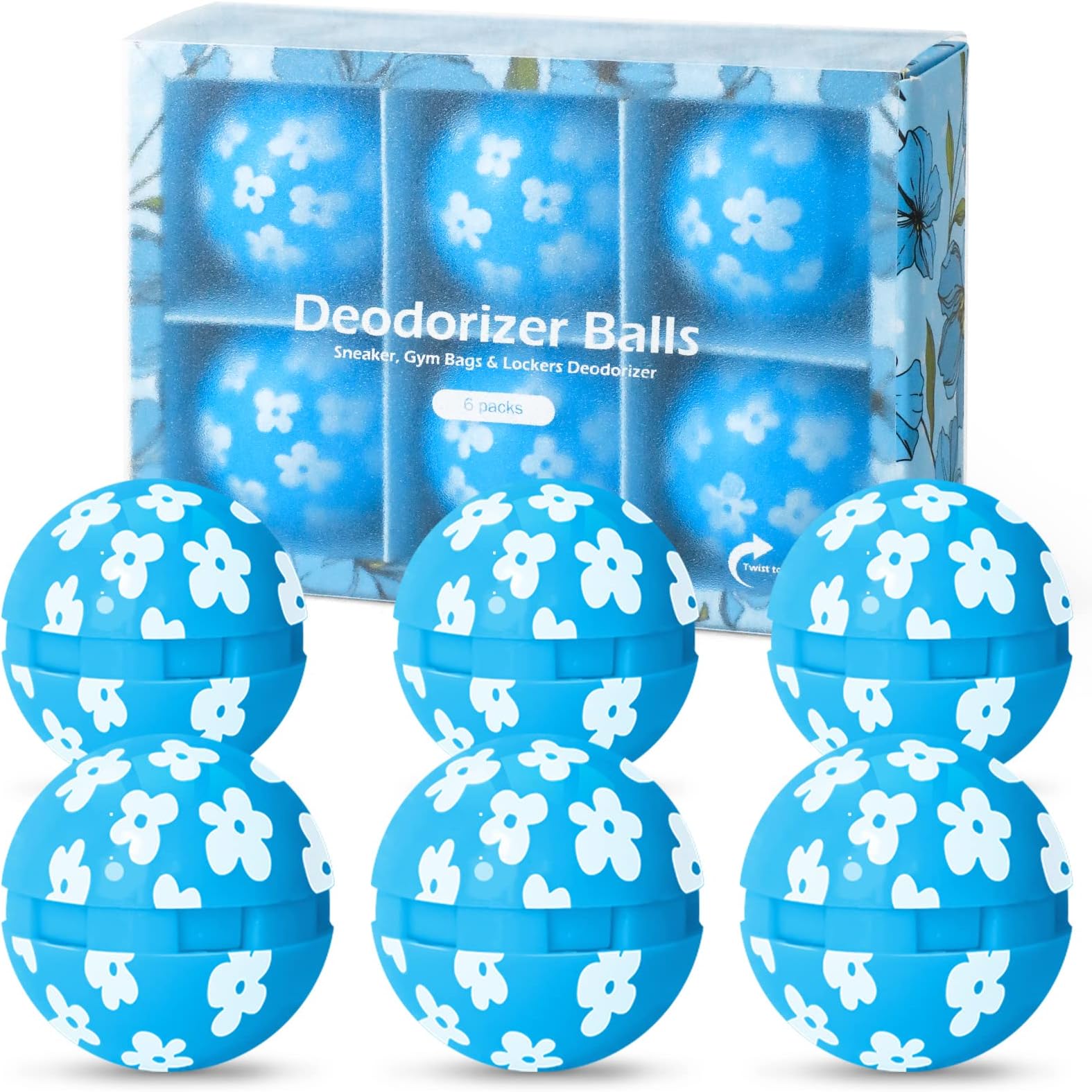 SCENTORINI Shoe Deodorizer Balls, Linen Scented Deodorizing Balls for Sneakers Trainers Cars Lockers Wardrobes, 6 Pack