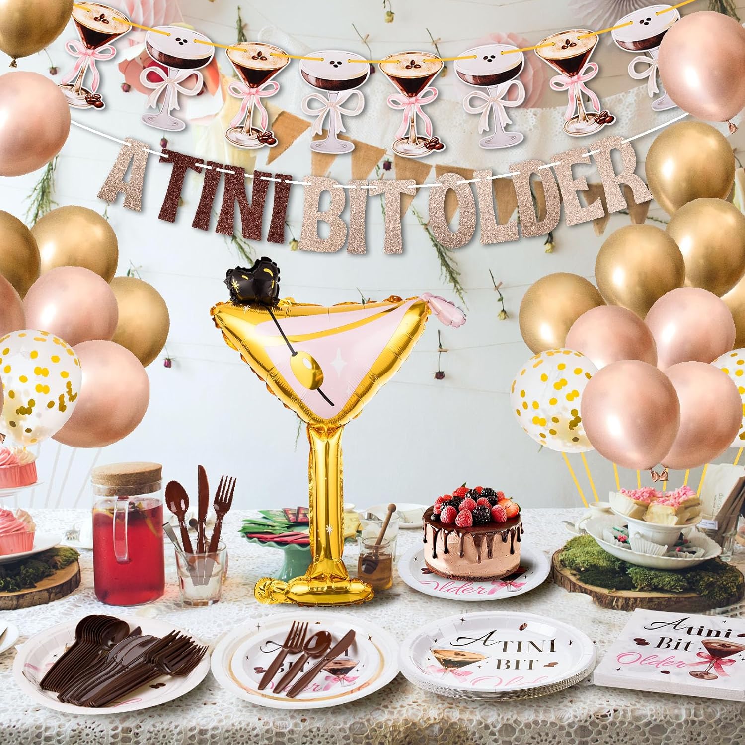 142 Pcs A Tini Bit Older Birthday Party Supplies, Martini Party Decorations and Tiny Bar Tableware Set for Friends and Family - Fun and Festive Cocktail Party Supplies for 2026