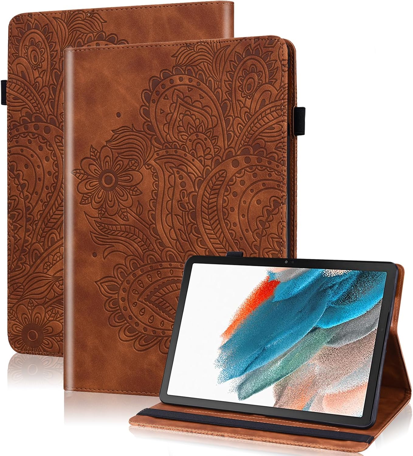 Case for Lenovo Tab M9 Cover 9.0 inch (TB-310FU,2023 Released),Embossed Design Peacock Floral PU Leather Flip Stand Case with Elastic Band for Lenovo Tab M9 Tablet - Brown