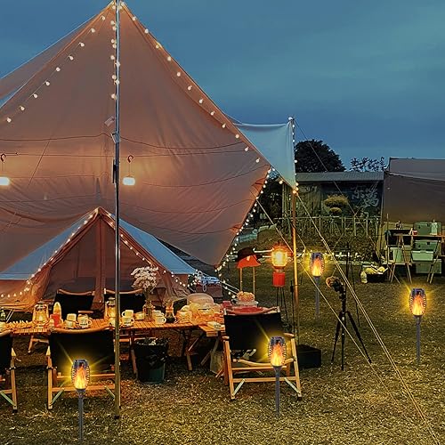 Miniatura 7 de EOYIZW Paquete de 12 antorchas solares con llama parpadeante, 12 luces LED solares al aire libre, IP65 impermeable tiki antorchas para decoración de