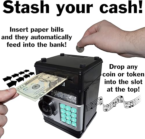 Miniatura 2 de Caja fuerte para niños - Protege con contraseña tus billetes y monedas - Características seguras para el banco Efectos de sonido, luces y música -