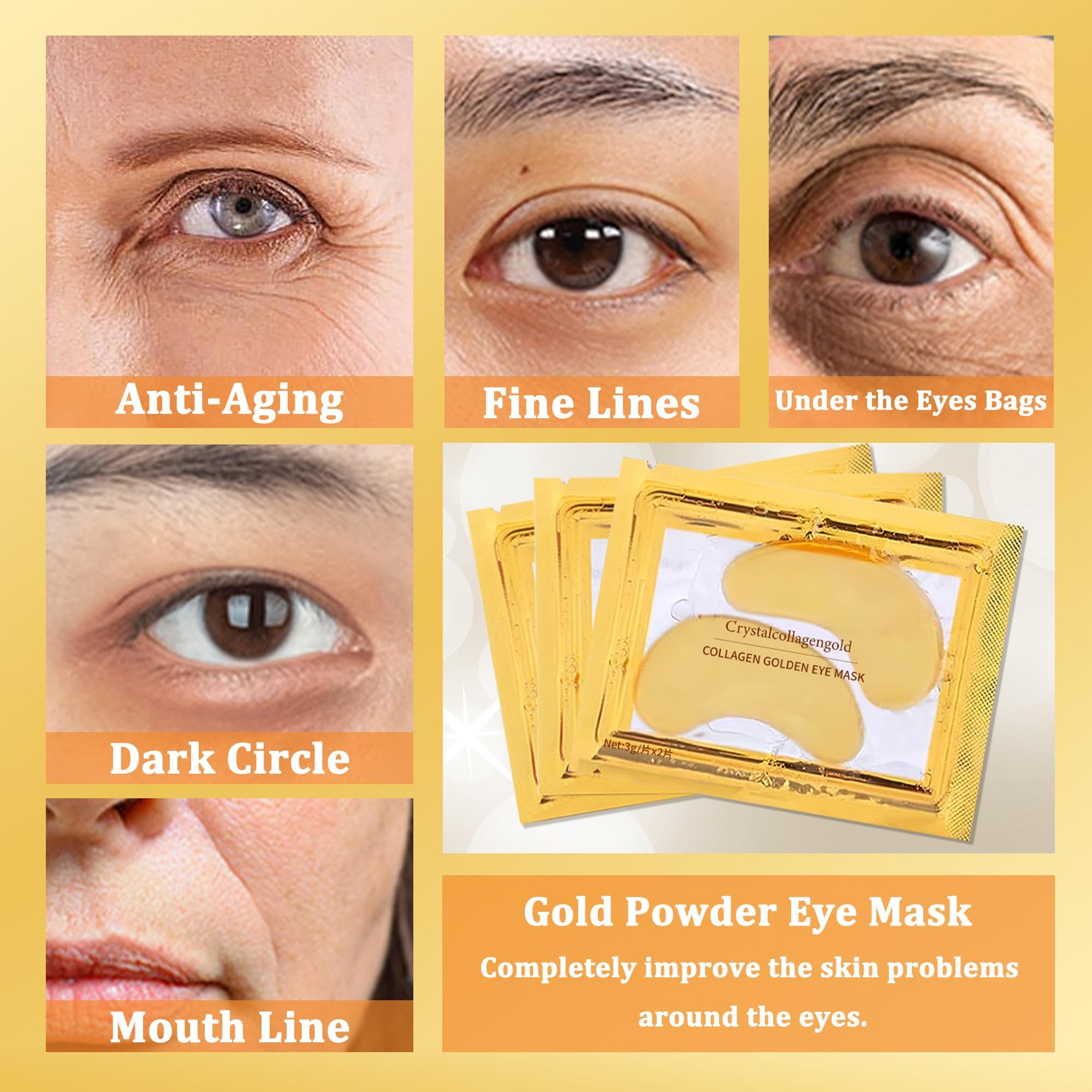 30 works Under Eye Treatment Masks 24K Gold Collagen Eye Gel Pads Moisturizing Under Eye Patches Golden Eye Mask for Dark Circles Anti Wrinkle - Image 3