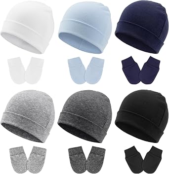 BQUBO Newborn Baby Hats and Mittens Sets Infant Boys Girls Cotton Beanie Gloves Newborn Hospital Caps for 0-6 Months