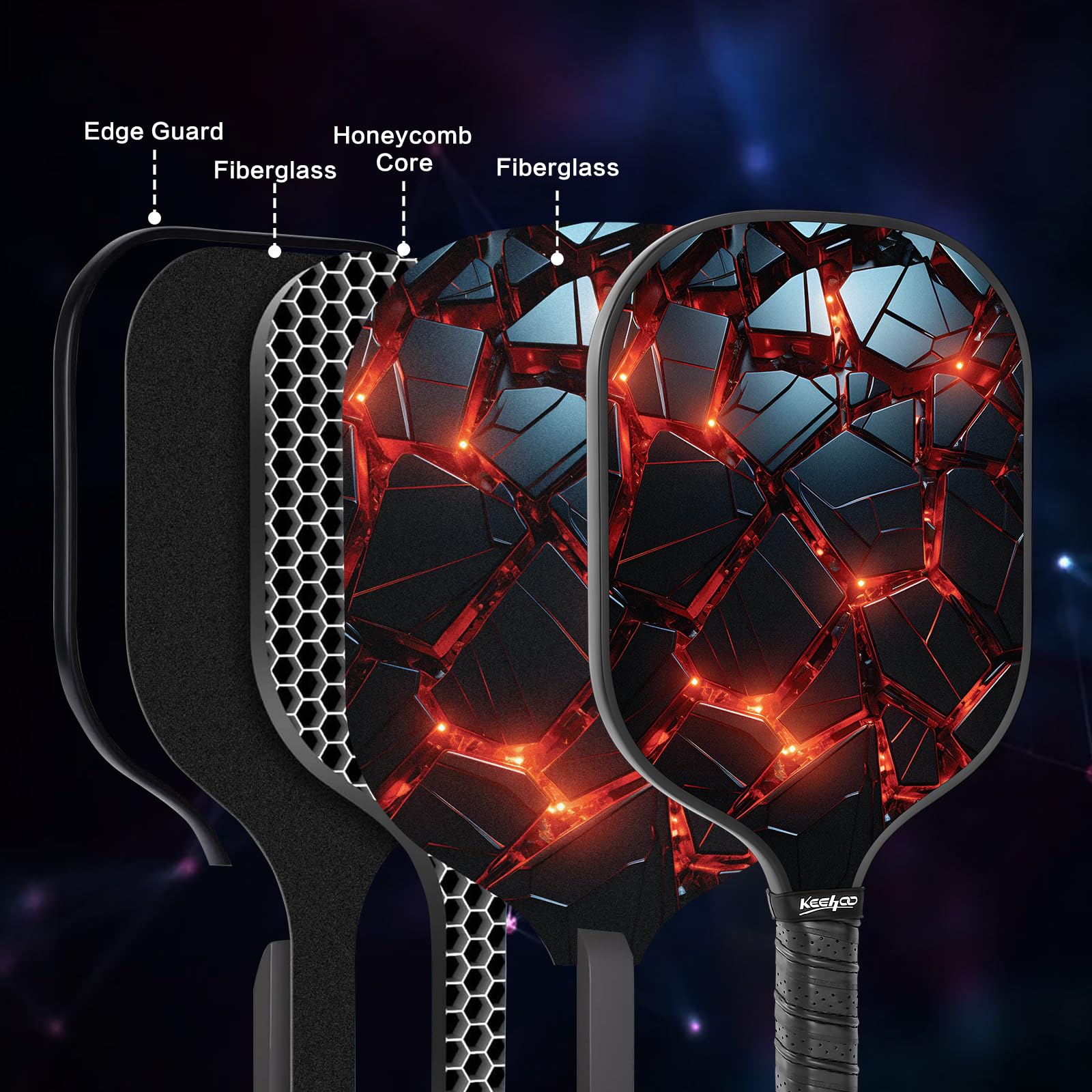 Lot De 2 Pagaies De Pickleball En Fibre De Verre Approuvées Par L
