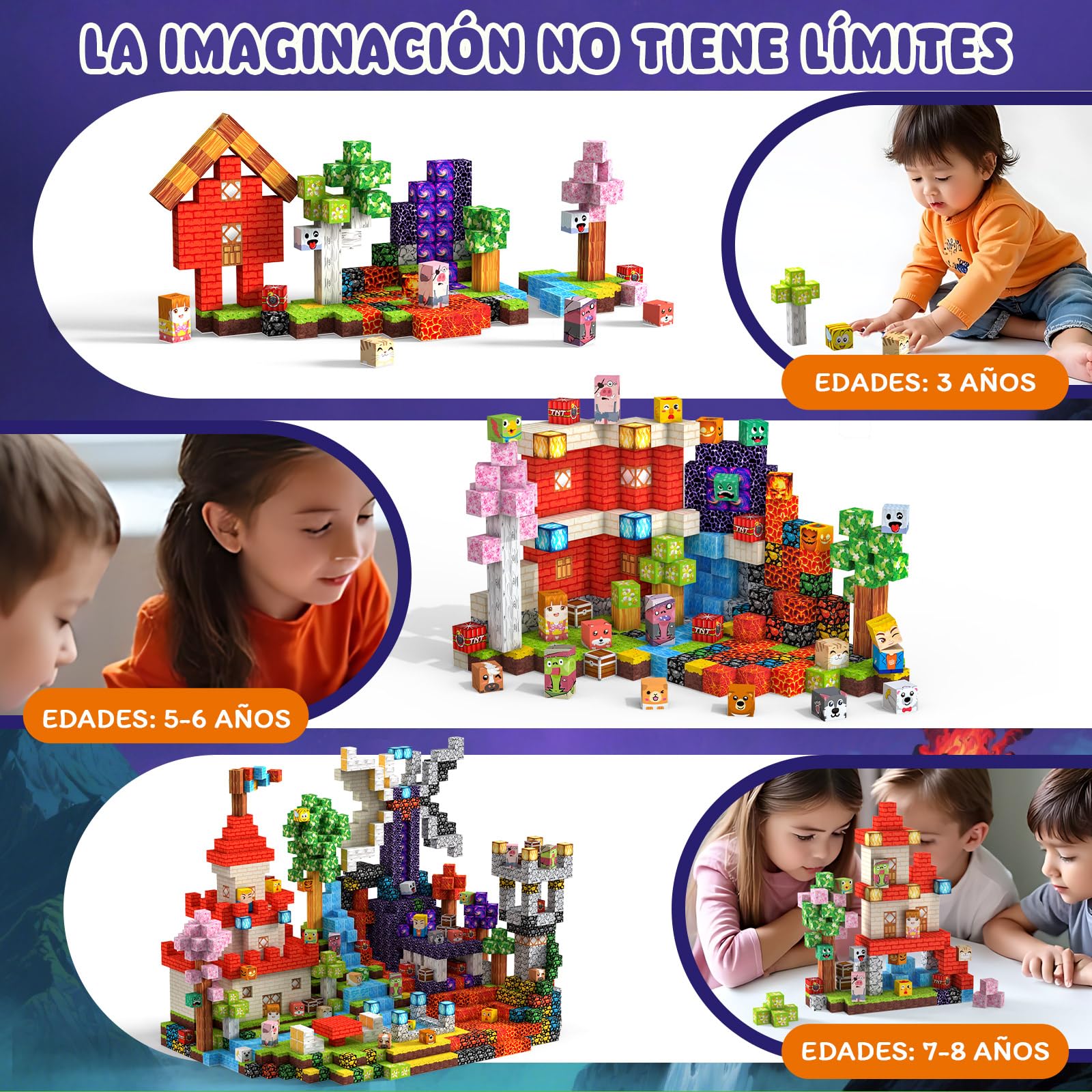 Bloques Magneticos Construccion Niños 330 Piezas 2CM 3+ Magneticas, Juego Magnetic Blocks Tiles Construcción, Juguetes Montessori para Niños 4 5 6 7 8 9 10 11 12 Regalos de Cumpleaños para Niñas