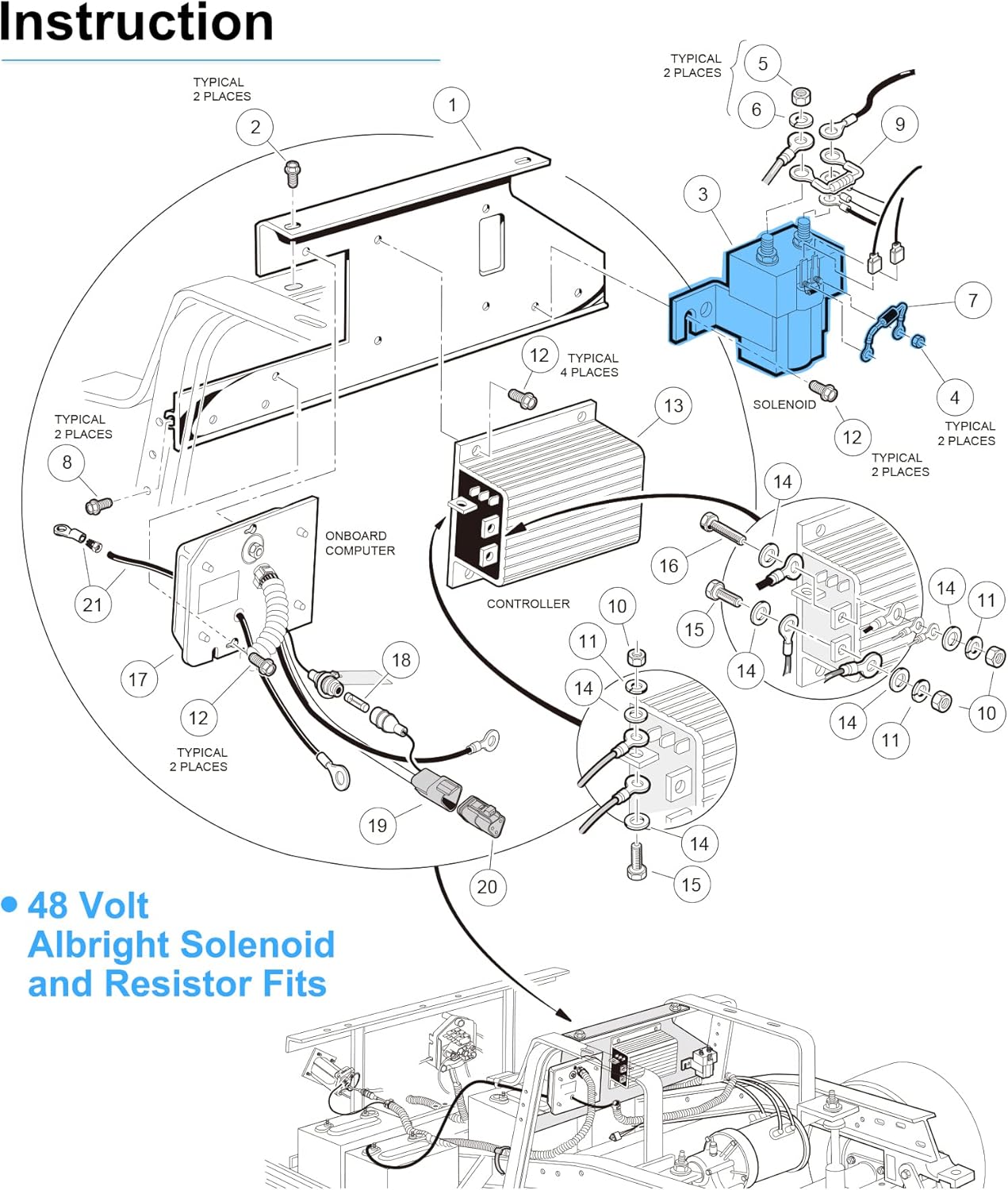 Club Car 48V 4 Terminal Solenoid Coil, Fits 1995-UP DS and 2004-2008 Precedent Golf Carts, OEM# 101908701 102774701, 5722 Suit(Solenoid and Resistor Assembly)