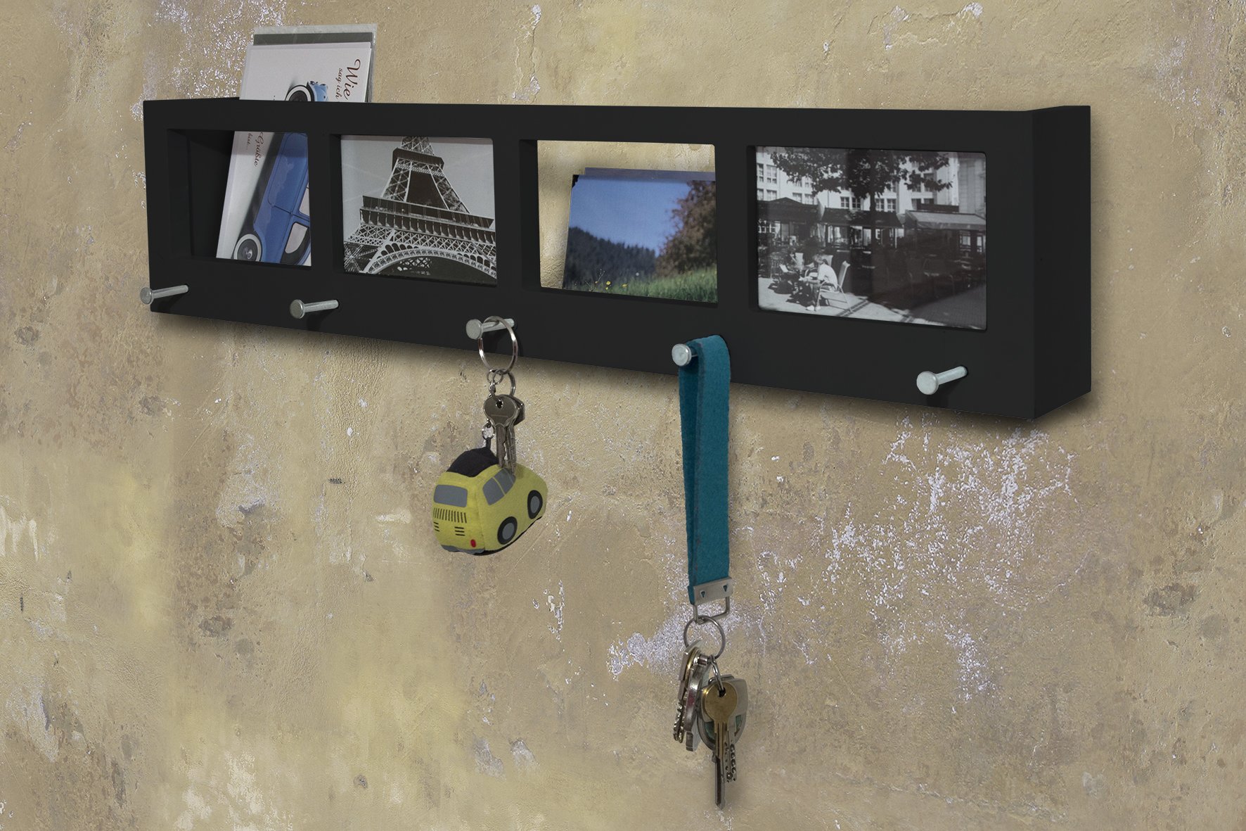 Étagère murale photo My Home rangement bois patère entrée clés
