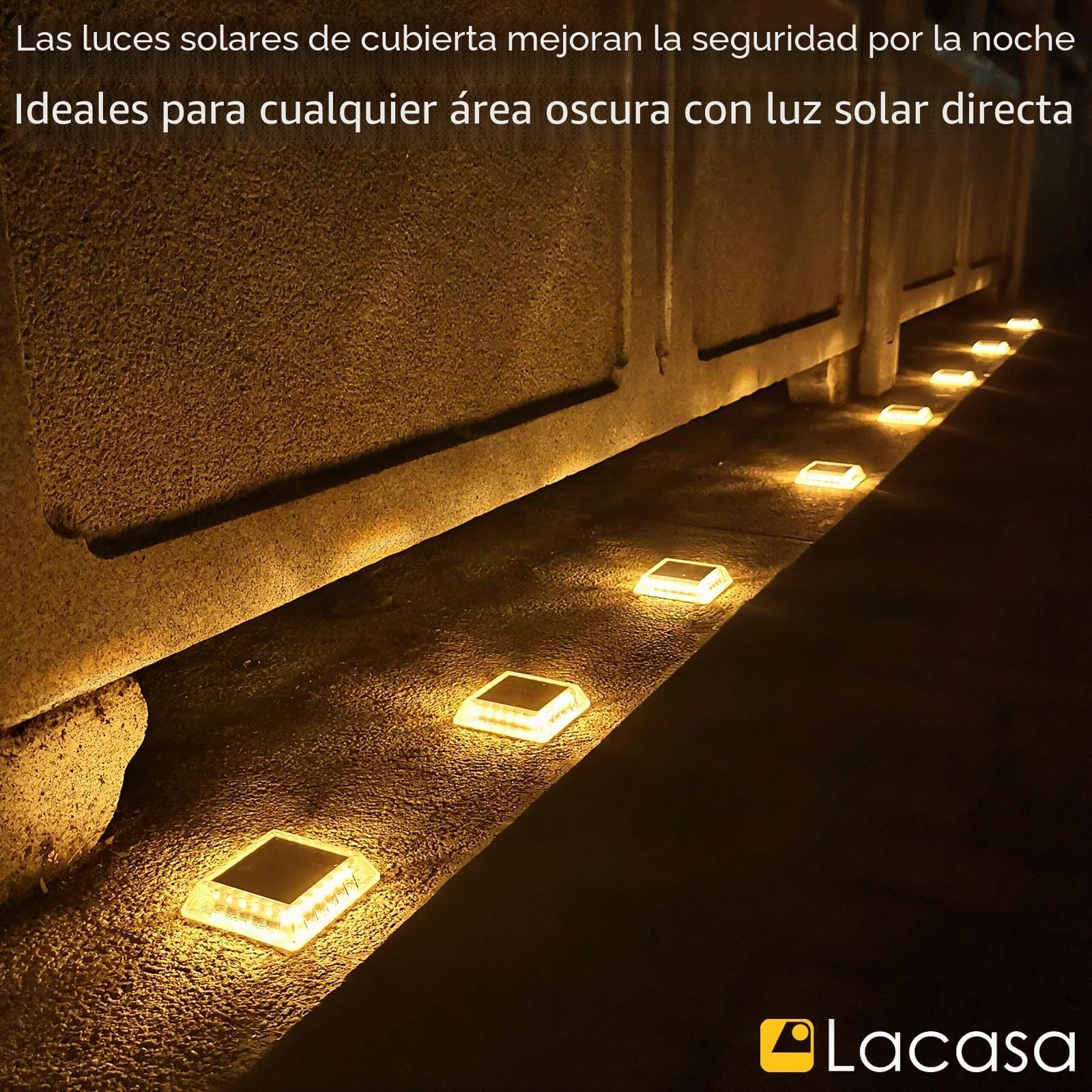 Lacasa Luces Solares Jardin, 8 Pack 30LM LED Lámpara Solar Exterior IP68 Impermeable Luz Solar del Piso Auto ON/OFF Lámparas Solares para Step Camino Deck Dock Valla, Blanco Cálido 2700K Redondo