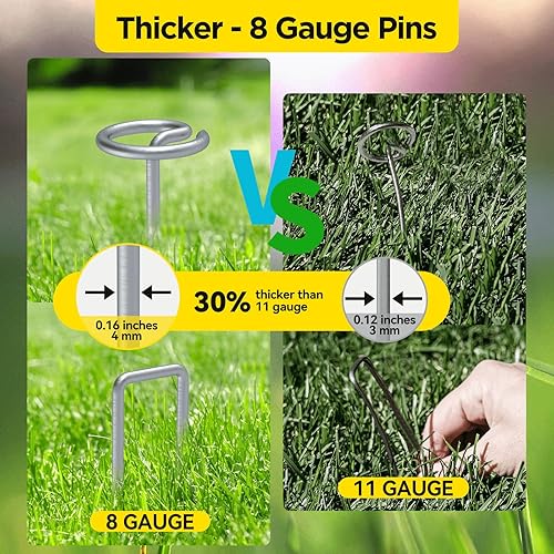 Miniatura 6 de GZBEVITAR Landscape Fabric Pins Combo - Circle Top Landscape Staples & U-Pins, Thicker 8 Gauge Galvanized Weed Barrier Staples, Wider Top Garden