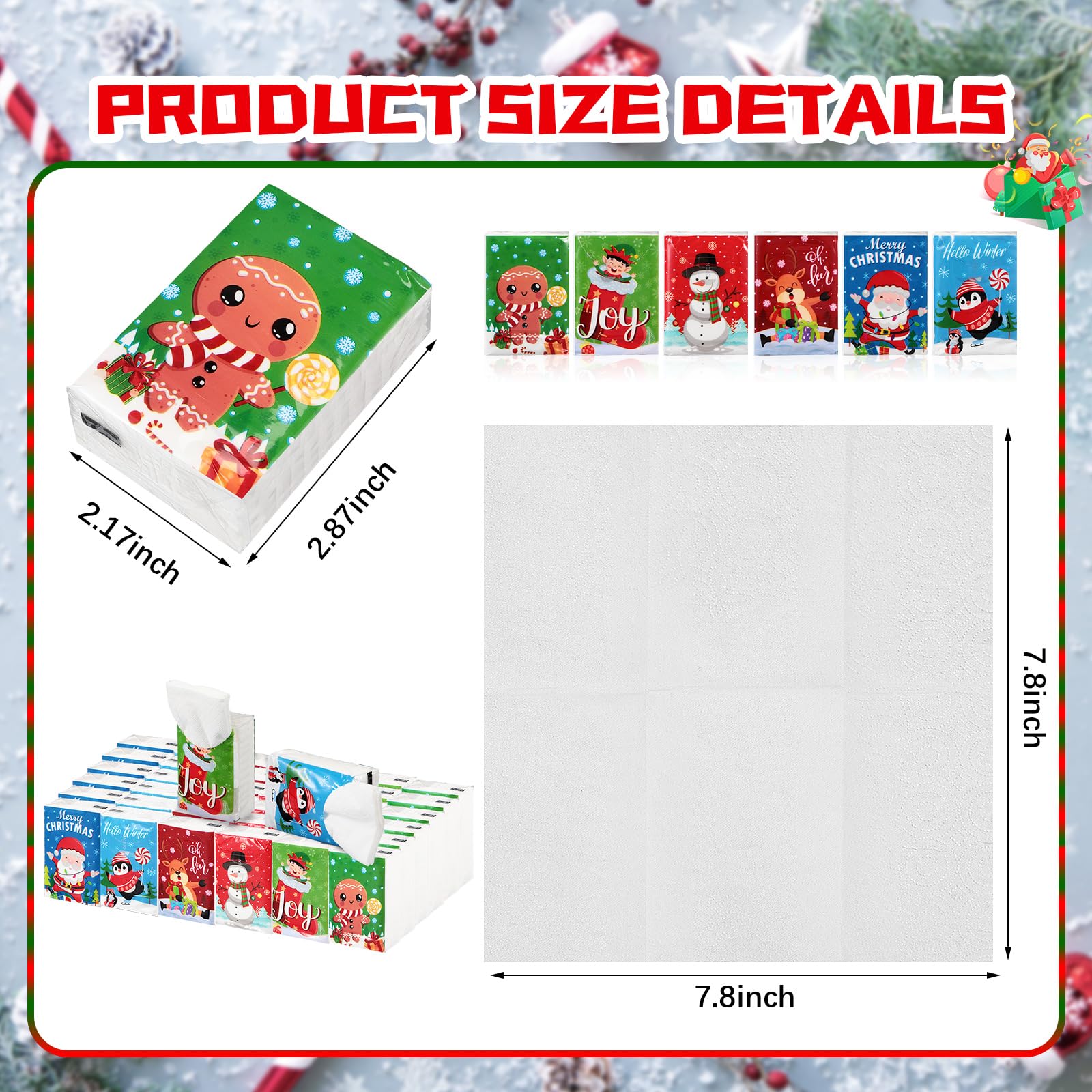Sayglossy 120 Pcs Christmas Facial Tissues Christmas Travel Tissue Packs Christmas Pocket Tissues Christmas Travel Size Tissues Bulk in 3 Designs for Holiday Christmas Party Favors Supplies (Cute)