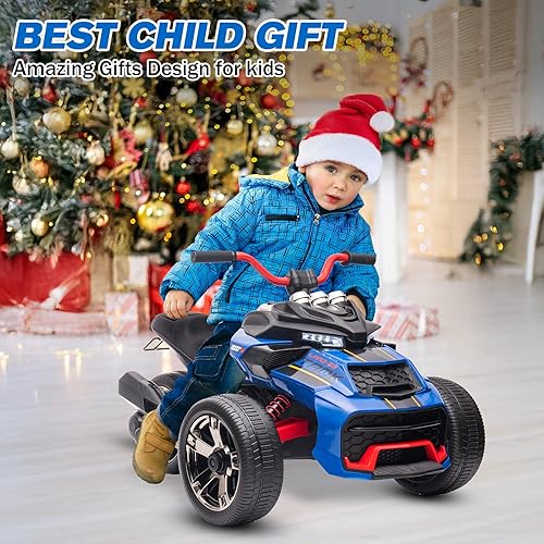 Miniatura 8 de Motocicleta eléctrica para niños de 12 V, rueda eléctrica de 3 ruedas, con luces LED, neumáticos EVA, velocidad alta y baja, bocina, música, azul