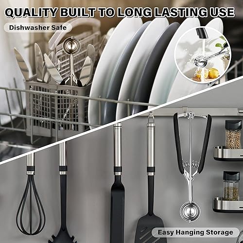 Vista 30 de Cuchara para galletas de 3.5 cucharadas, cuchara de helado con gatillo de pulgar, masa de galletas, cuchara de melón de 2.165 in, agarre cómodo