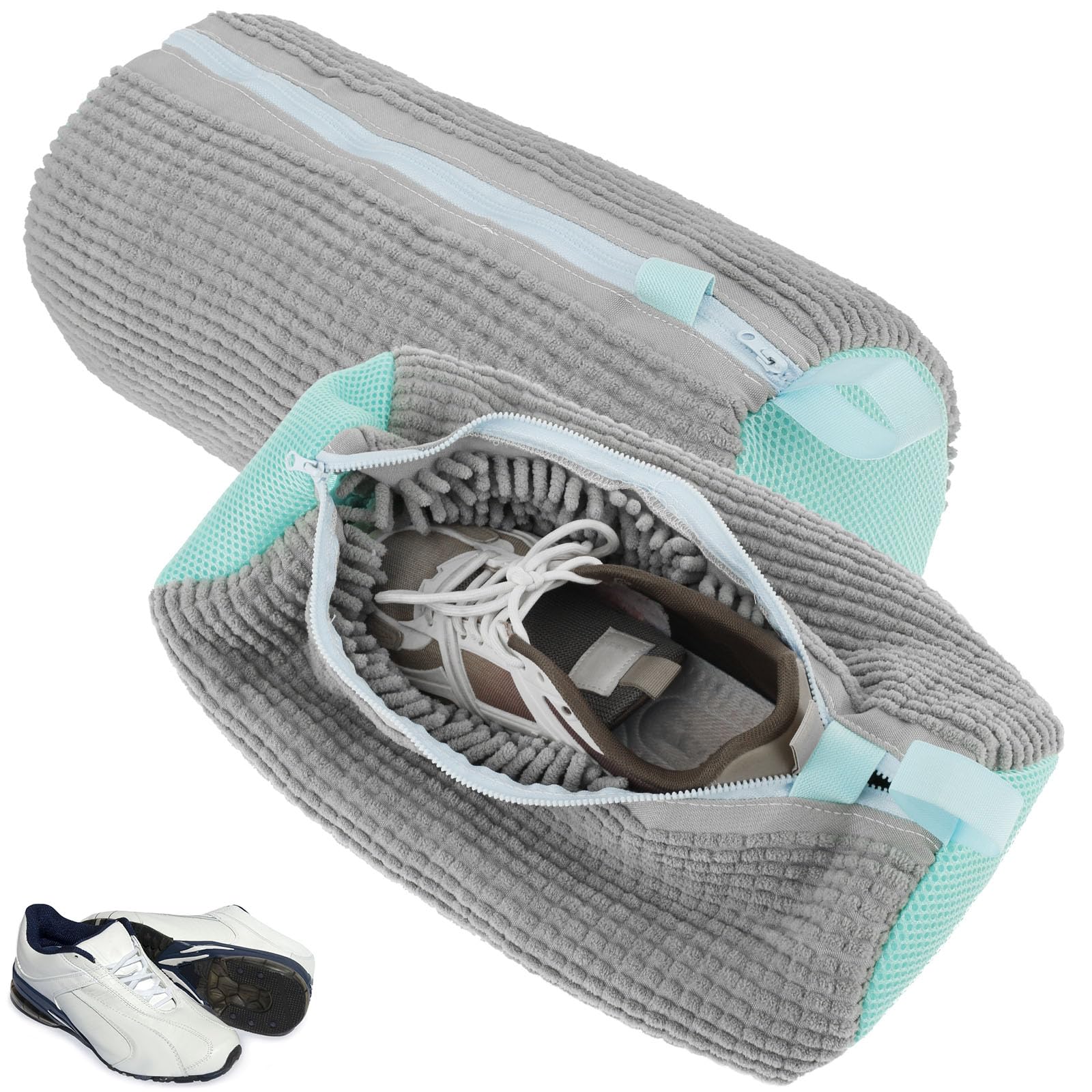 Nihuifdpy Grey 2Pcs Shoe Washing Machine Bag, Shoe Cleaning Bag With Zipper & Hook, Reusable Shoe Laundry Bag, Trainer Washing Machine Bag For Sneakers Canvas Tennis Running Shoes 39X19cm(Grey)