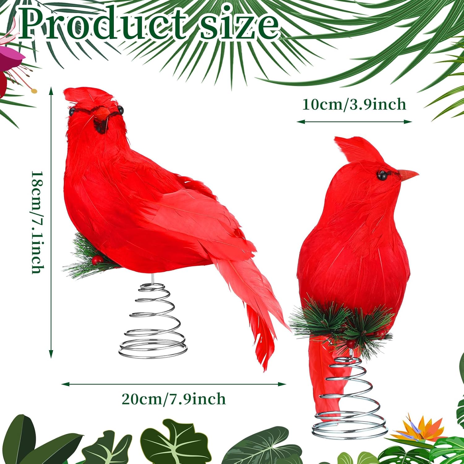Shappy 7.1'' Cardinal Christmas Tree Topper Red Cardinal Tree Decoration Red Bird Feathered Treetop Xmas Ornaments for Holiday Party Decorations
