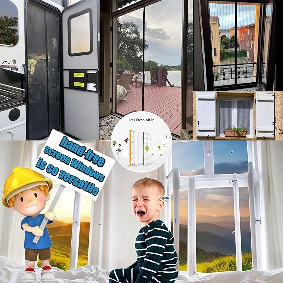 Bug Net Mesh Window Insect Snap Screen Fly Curtain Mosquito, 70 x 130 cm Wind, Pet Friendly, Suitable for air-Conditioned Rooms, Kitchens, and Living Rooms(Black)