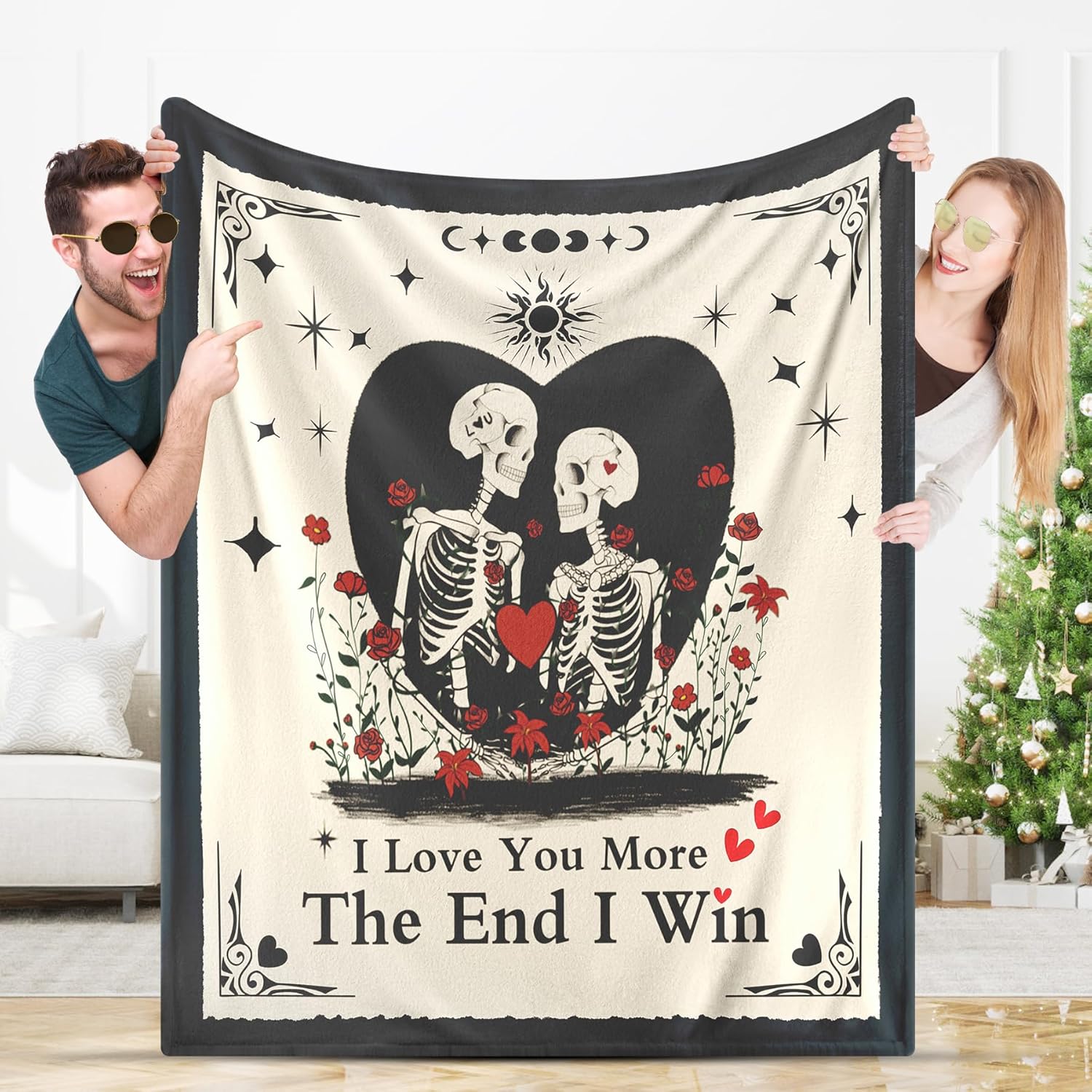 Valentine Anniversary Couple Gift Blanket for Girlfriend Wife 60"X52",Gift for Boyfriend Skull Lover Throw Blanket,I Love You More Birthday Present for Husband,Christmas Blanket Gifts for Wife Women - Image 4