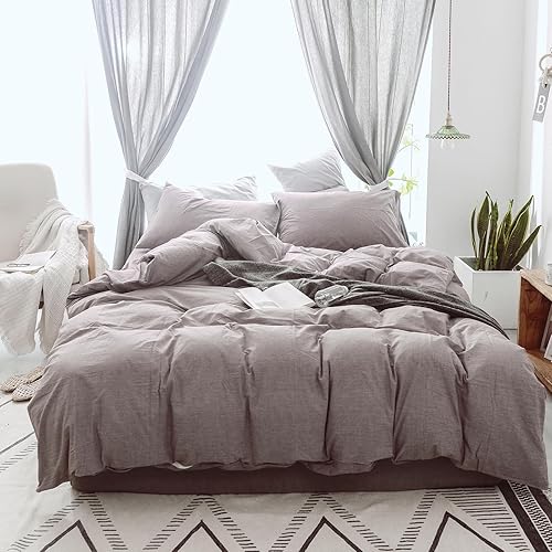 BESTDESIL Juego de funda de edredón 100% algodón lavado con textura similar al lino, suave, transpirable y duradero, juego de ropa de cama para
