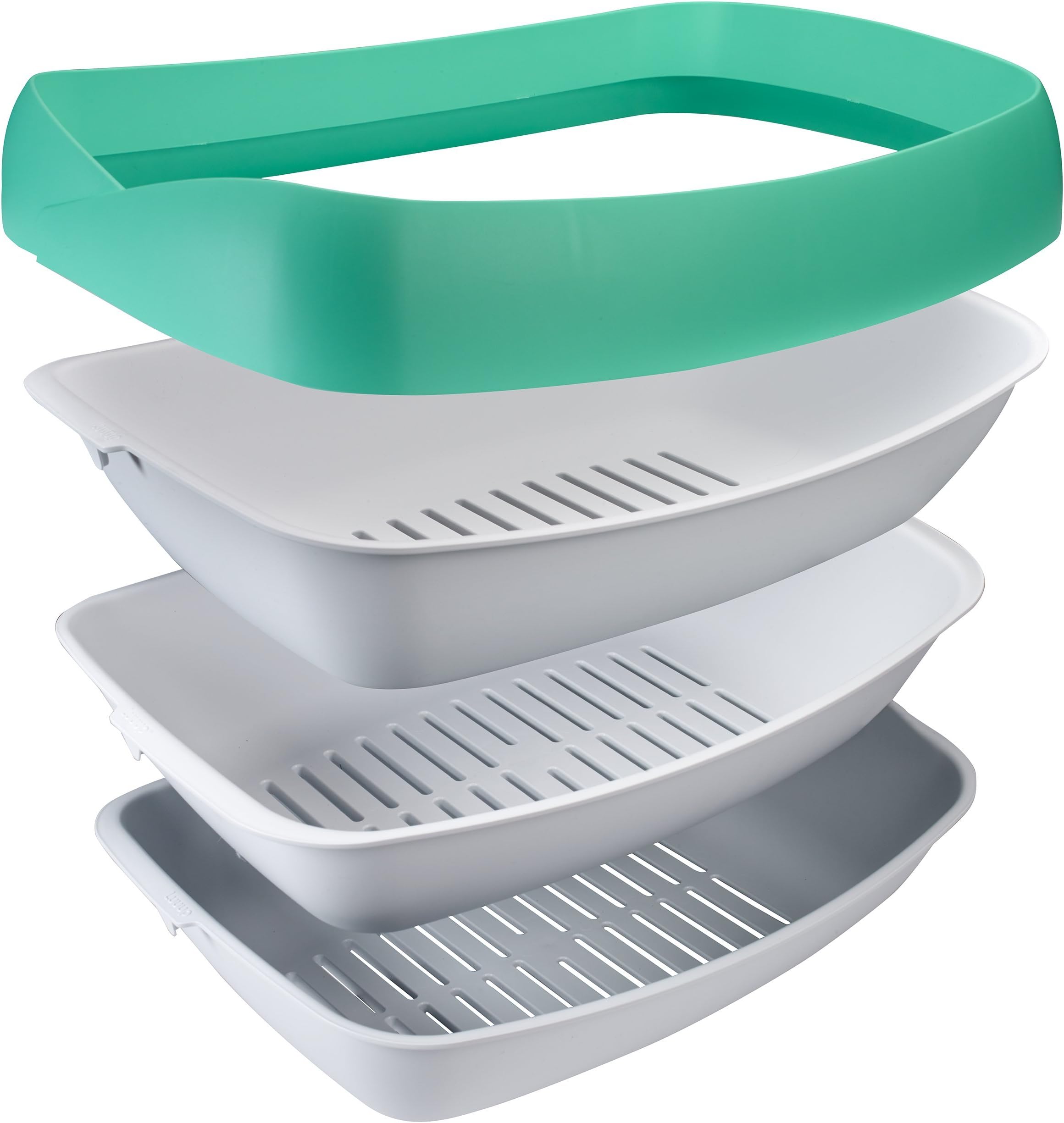 Litter Box - 3 Sifting Tray Cat Litter Box- Easy to Clean with Non-Stick Coating - Stylish, High-Sided Design with Spill Guard (15.4"x20.2"x7.5")