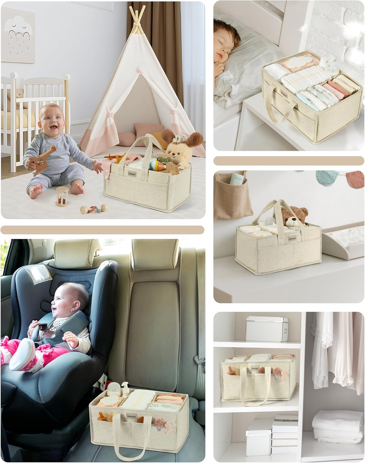 URMYWO Diaper Caddy Organizer - Portable Baby Diaper Caddy with Handle, Large Nursery Organizer Storage Basket for Newborn Essentials, Baby Registry Must Have Shower Gift for Home and Car Travel - Image 6