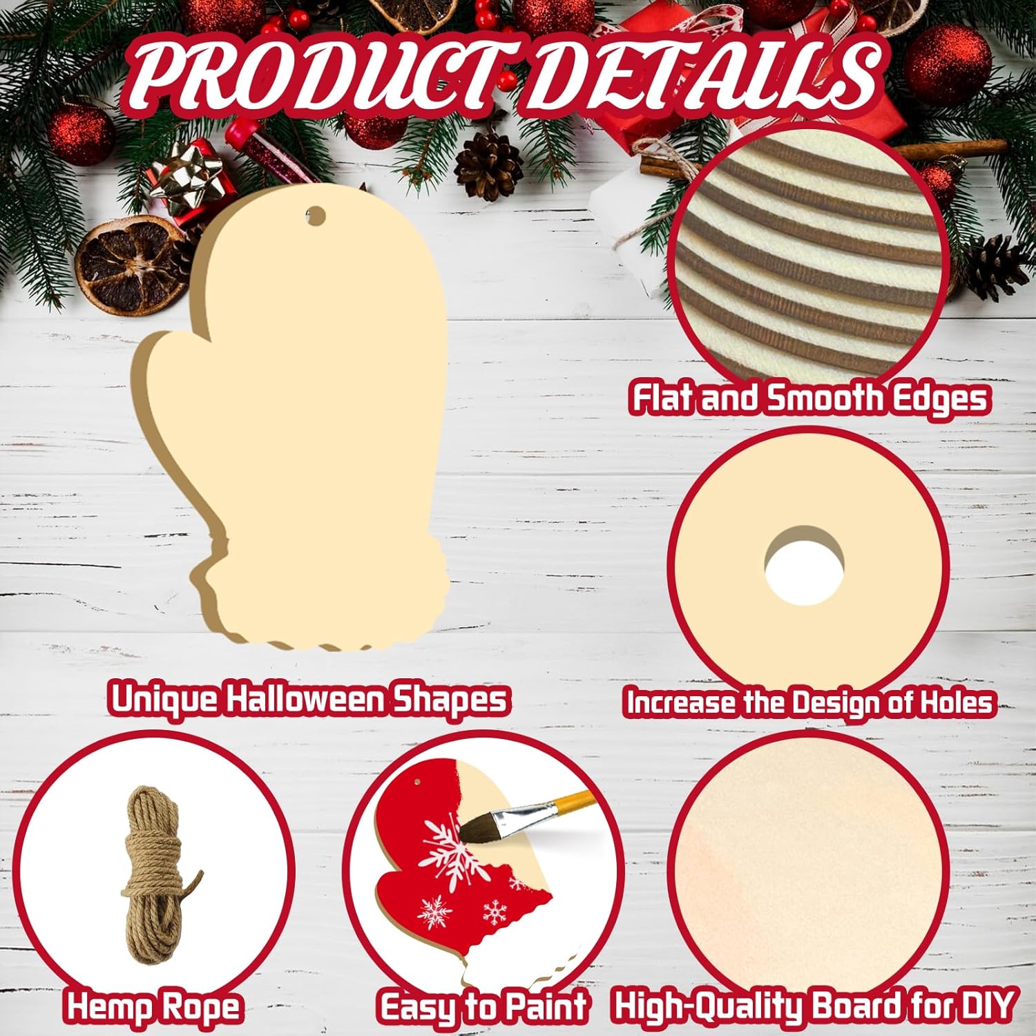 24 Pcs Christmas Wooden Slices Unfinished Blank Wooden Ornaments DIY Wood Crafts for Painting Hanging Decor for Crafts Thanksgiving Party Fall Party Christmas Hanging Decorations (Christma