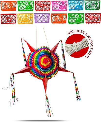 Paquete de fiesta Lucha Libre. Piñata extra grande y resistente con Lucha Libre Papel Picado Plástico Paquete de 2