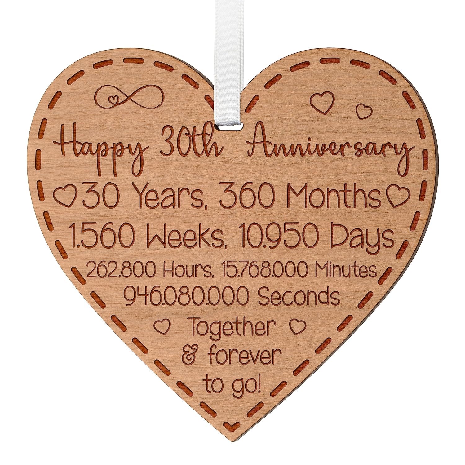Dwuent Wood Color ﻿ 30Th Wedding Anniversary Wooden Heart Plaque, Wooden Heart-Shaped Plaque, Celebrate Anniversary Wife Husband Boyfriend Girlfriend, Together & Forever To Go! ﻿