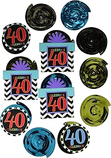 Must-Have Chevron and Stripes 40th Birthday Party Hanging Swirl Ceiling Decoration, Pack of 12, Multi , 9.5