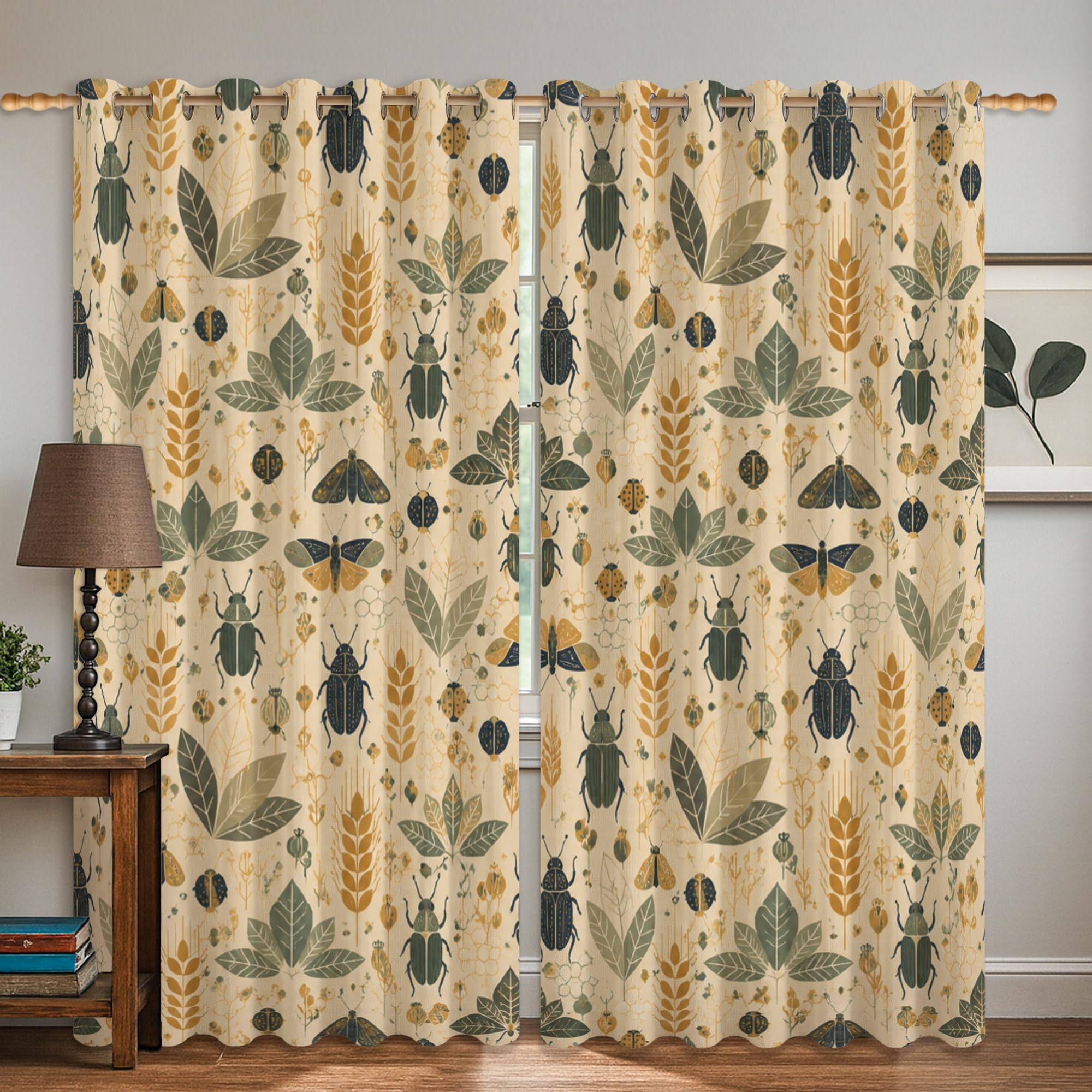 Rideaux occultants pour salon et maison motif papillon et printemps vert