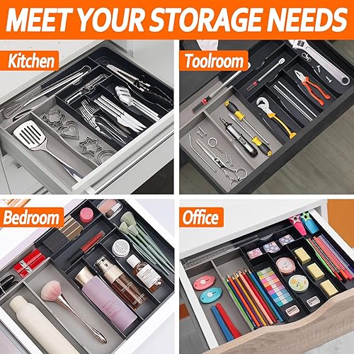 Miniatura 5 de Organizador de cubiertos Bandeja extensible para cajones de utensilios, organizador ajustable de cubiertos y cubiertos para cucharas, tenedores,