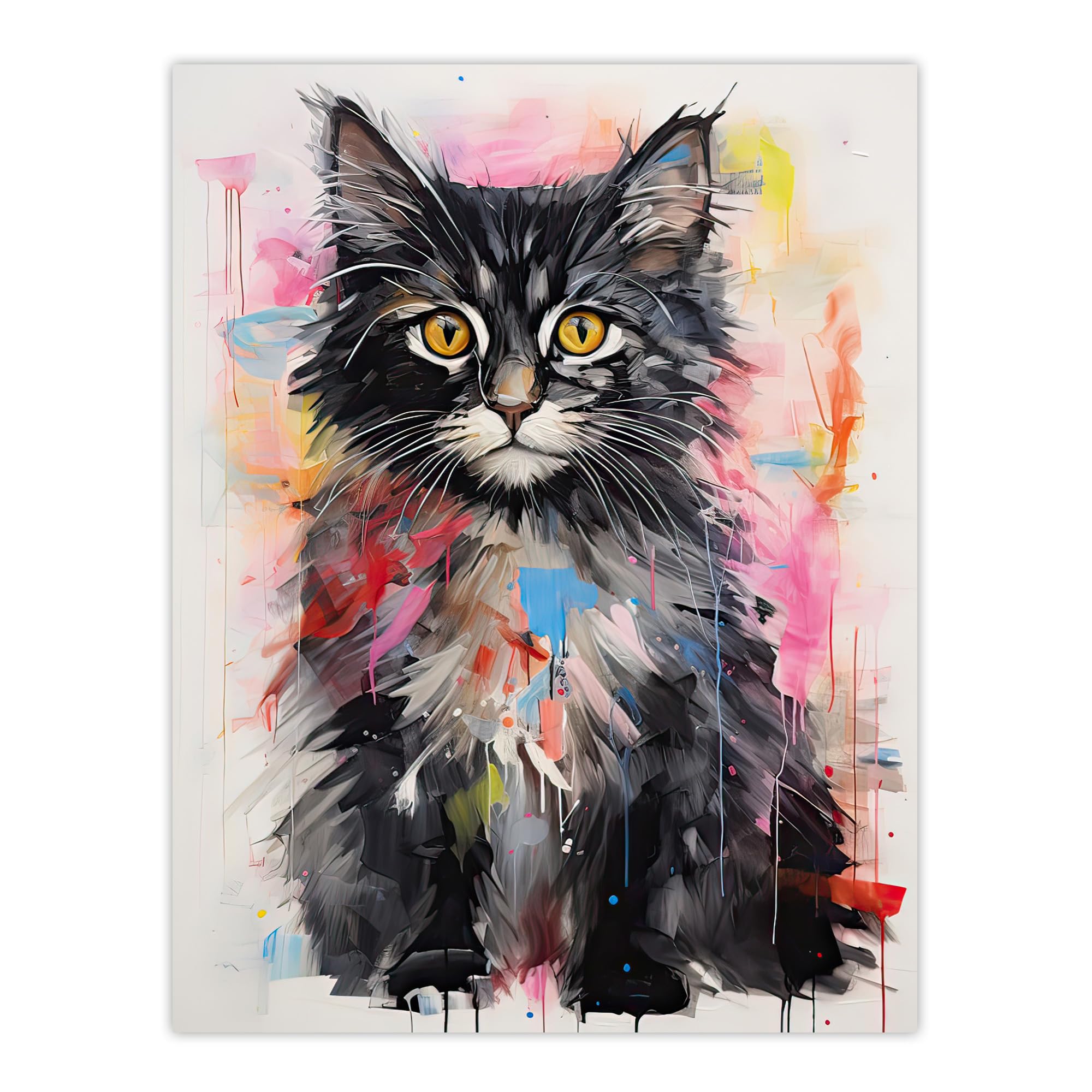 Artery8 Cute Kitten Colourful Oil Painting Bright Baby Cat Artwork Kids Bedroom Extra Large XL Wall Art Poster Print