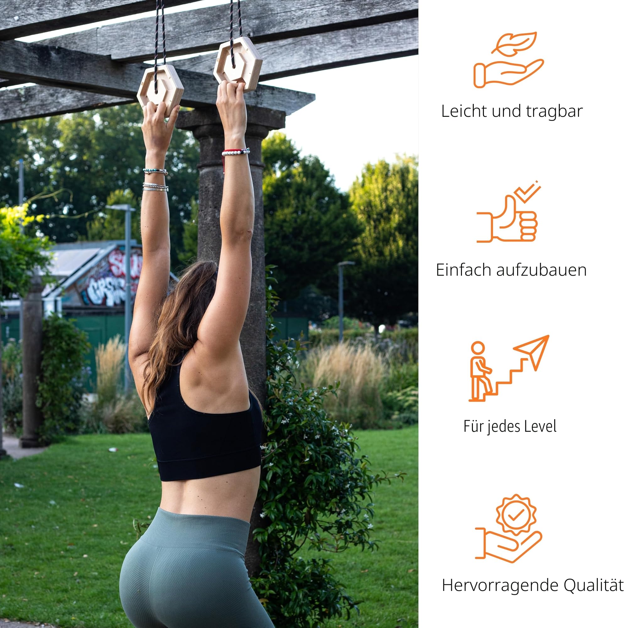 Bellaroca® Tragbares Hangboard für Klettern und Bouldern – Kletterboard aus Holz mit Verstellbaren Gummi-Einsätzen, 12+ Griffvarianten und Fingertrainer für Bouldertraining