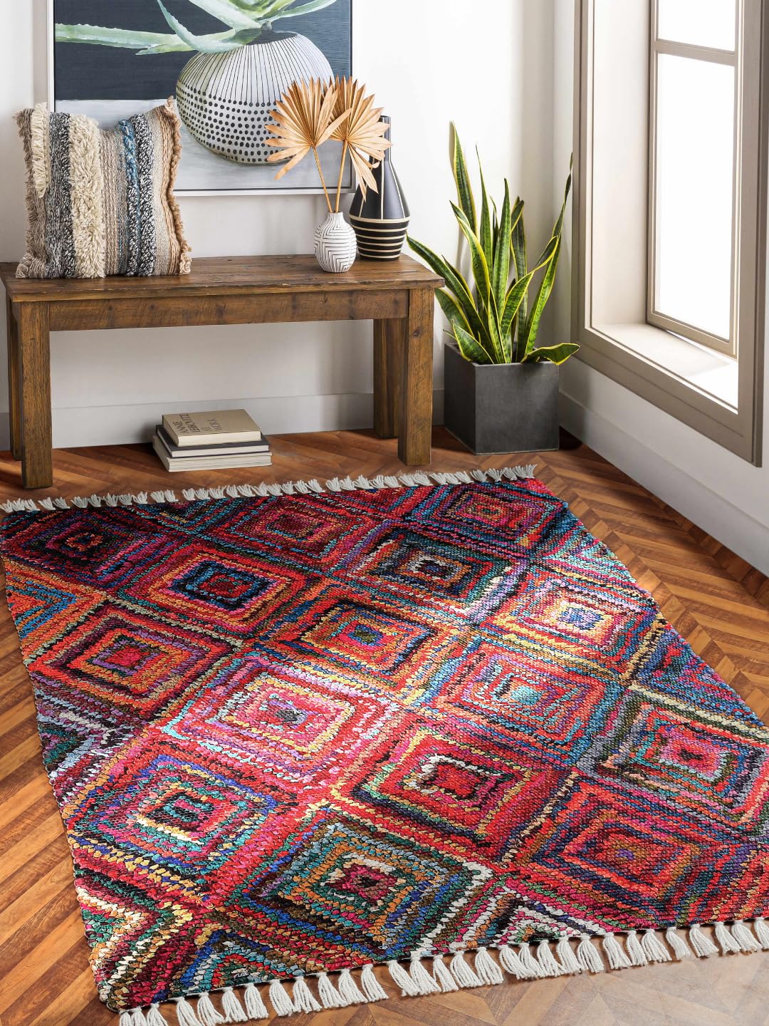 Handmade Upcycled Sustainable Printed Rug, Dhurrie, Carpet for Living Room, Bedroom, Outdoor Decor-image-11