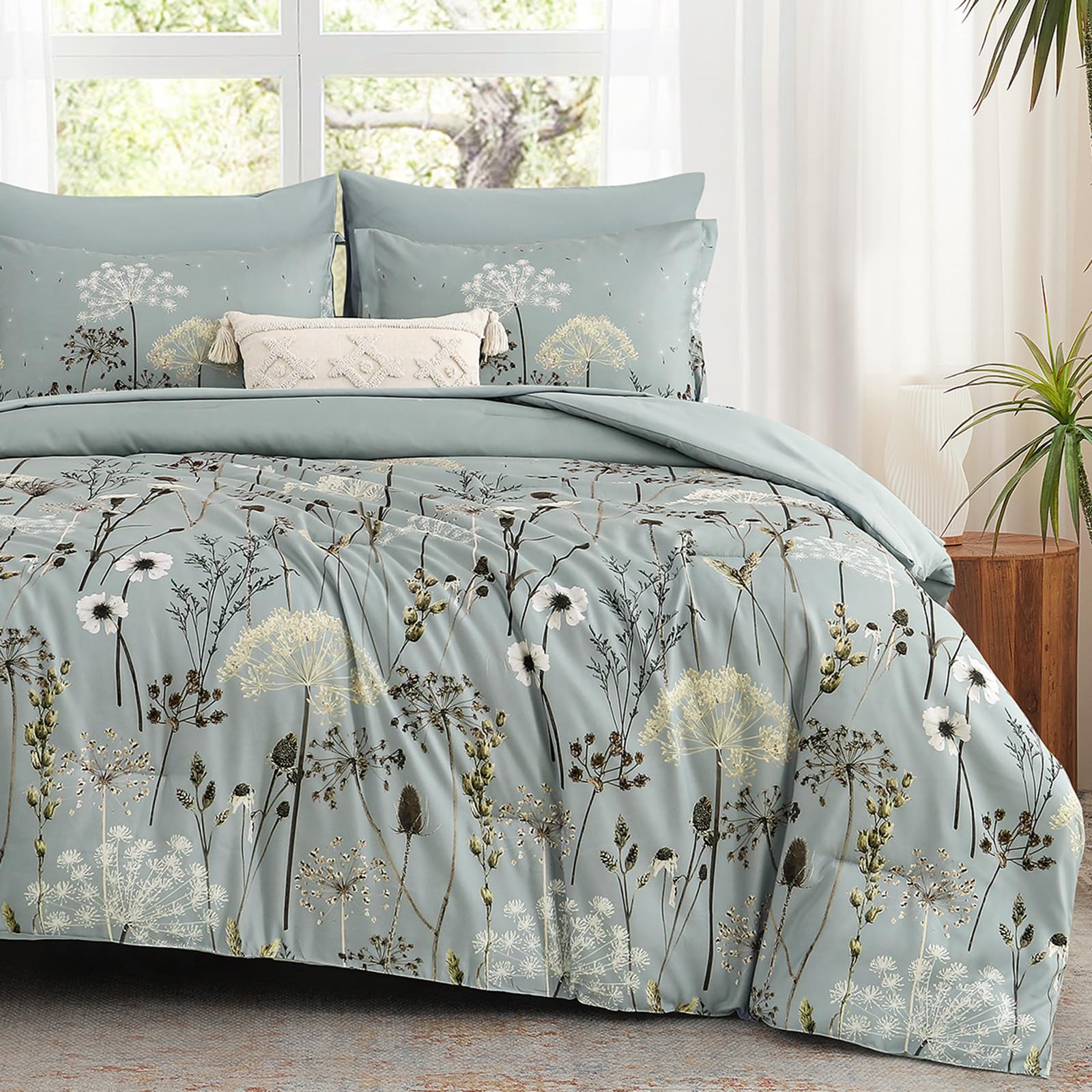 Yiran Dusty Blue Floral Comforter Set