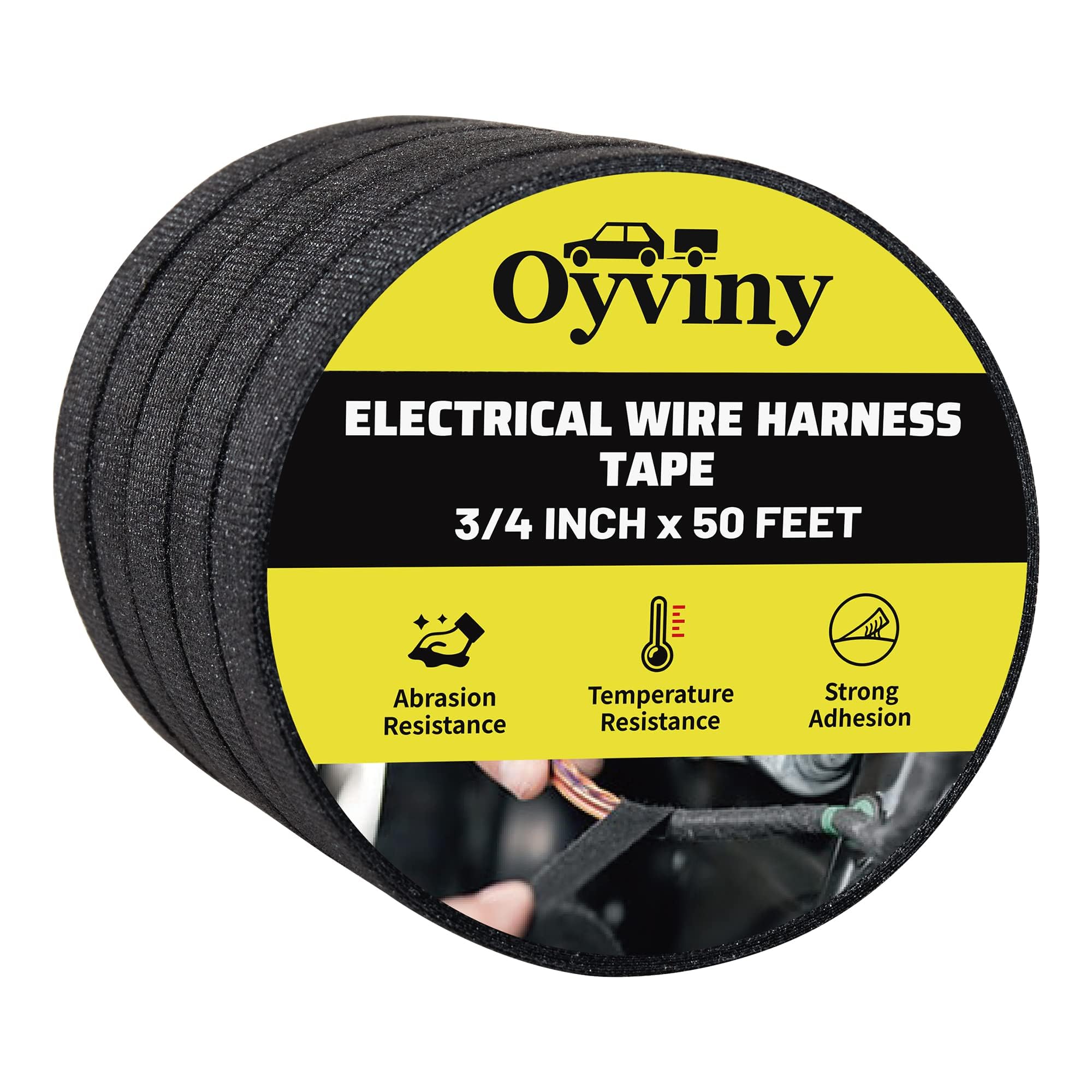 Oyviny 5 rollos de cinta de arnés de cableado eléctrico de 3/4 pulgadas x 50 pies, cinta de tela autoadhesiva para arnés de cables de motor eléctrico de automóvil, amortiguación de ruido, arnés de